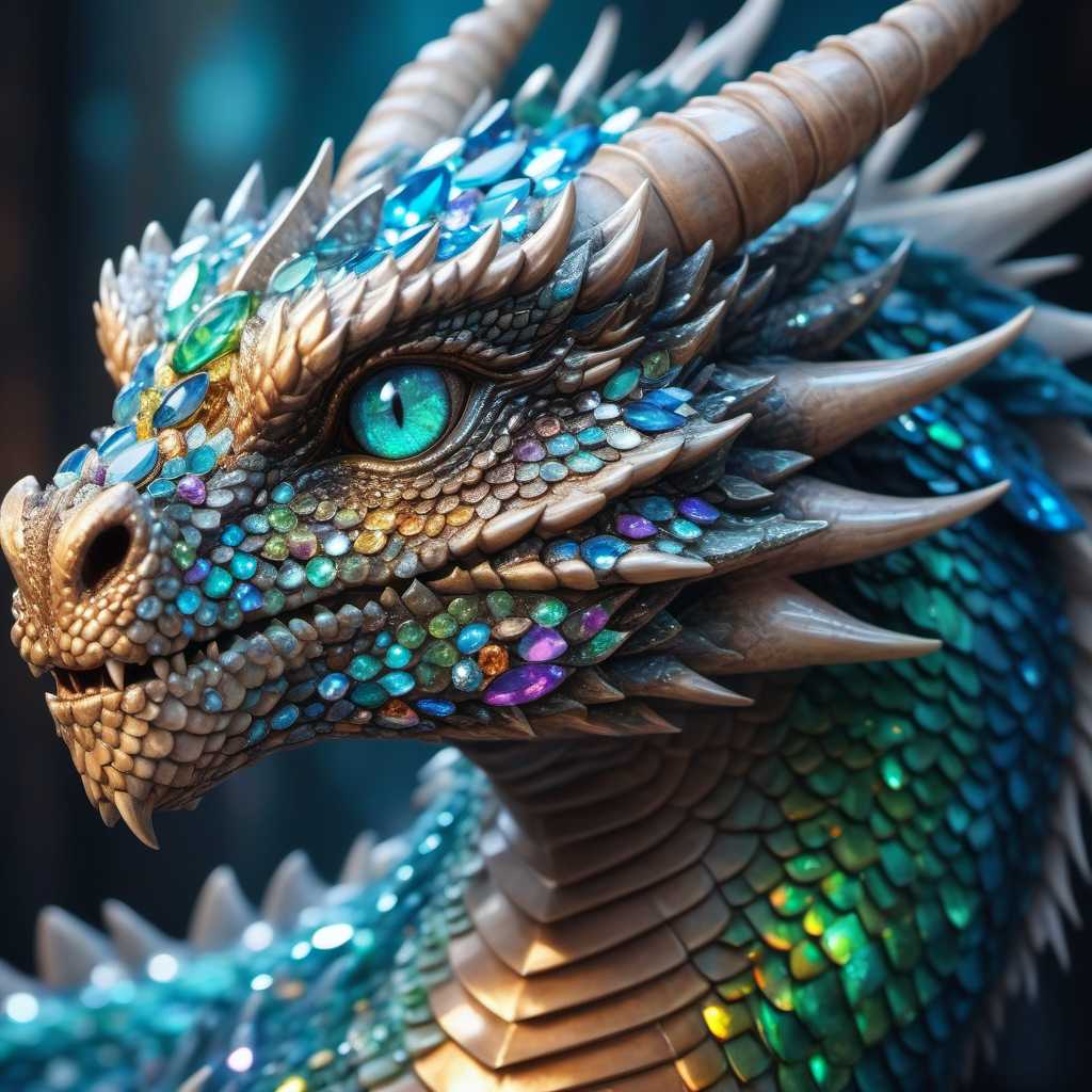 Mesmerizing JewelEncrusted Dragon with Glistening Scales and piercing Eyes