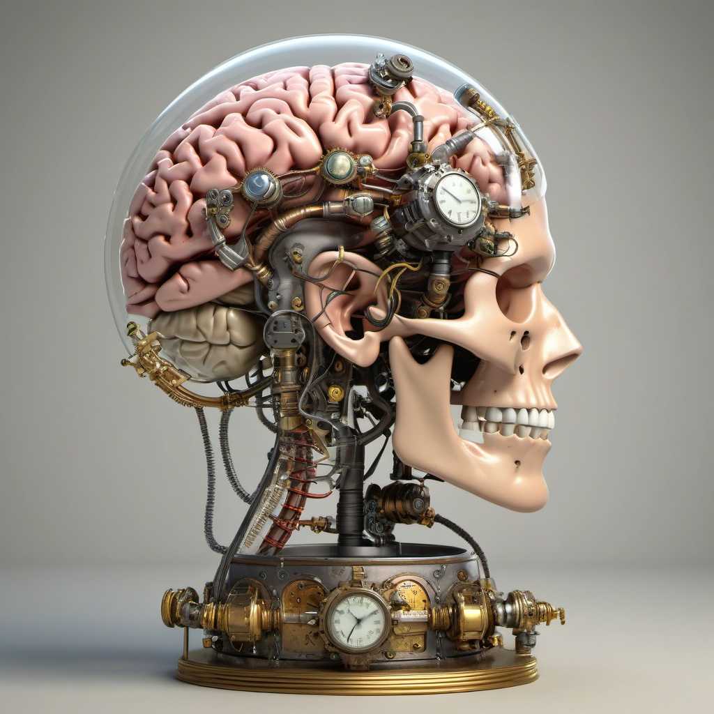 3D render of a sci-fi baroque concept design of anatomically correct brain device with terrarium, steampunk, intricate details, scientific, hyper detailed, photorealistic