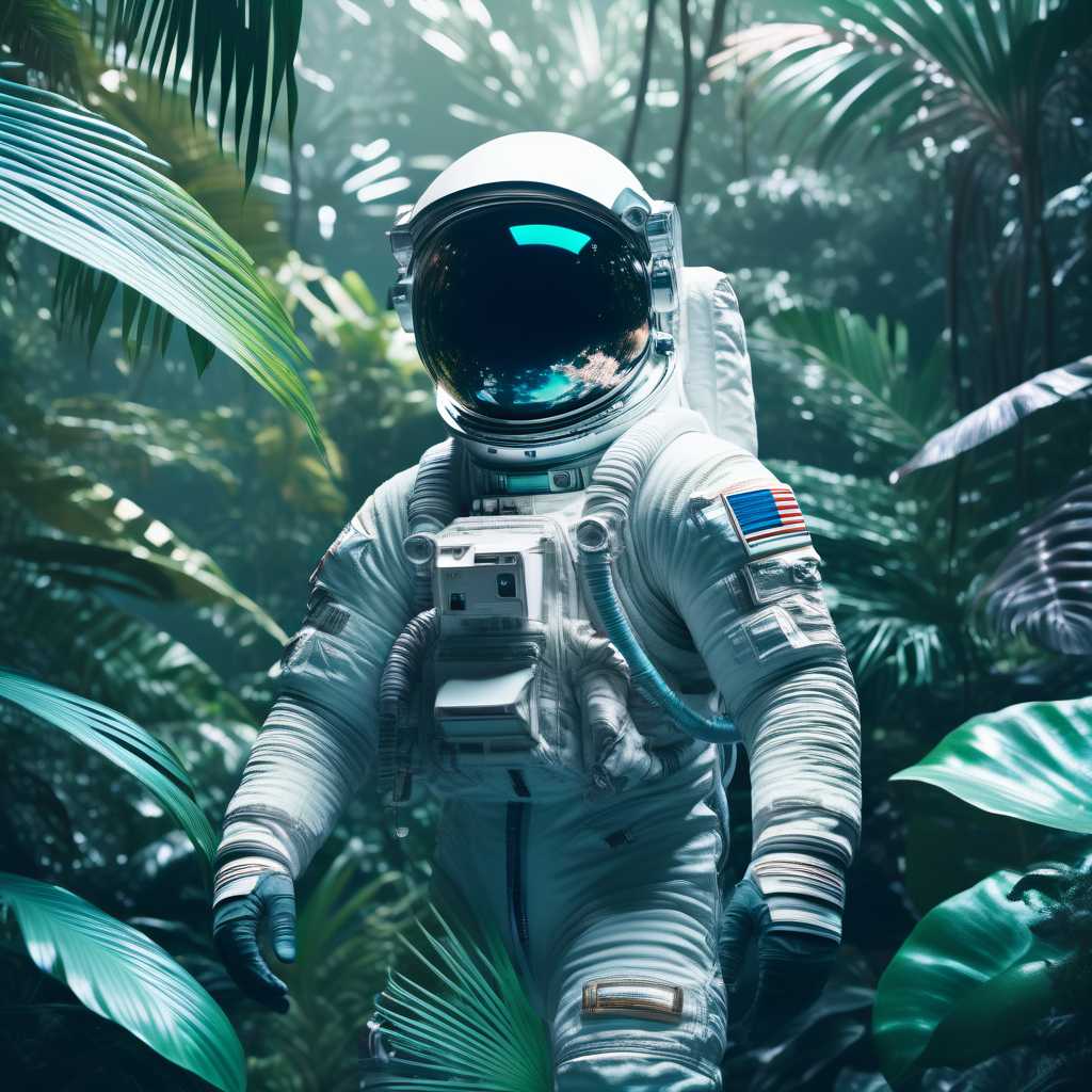 Astronaut in a jungle, cold color palette, muted colors, detailed, 8k