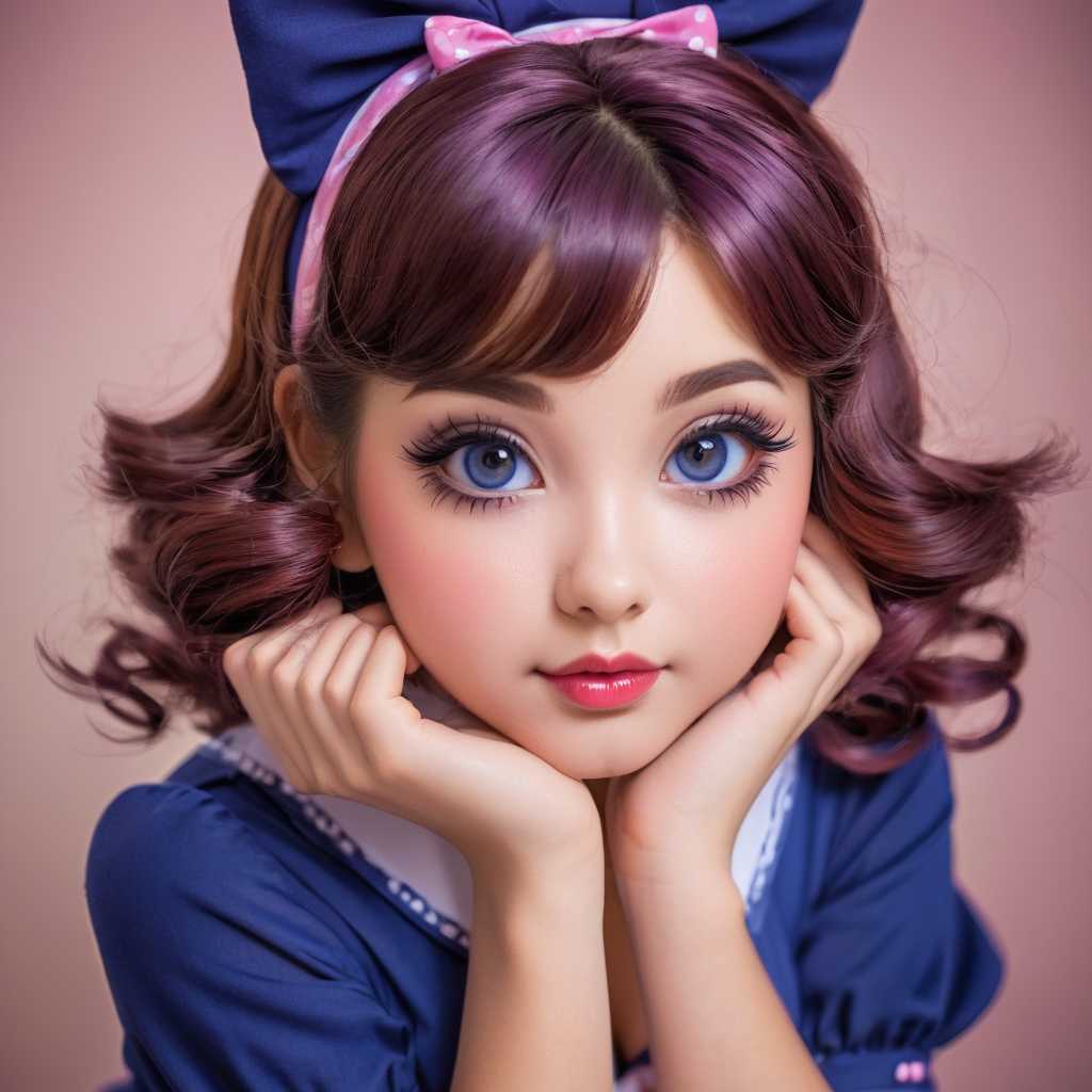 alovely girl, kawaii girl, indigo costume,  perfect cute face, hazel eyes,  pinup pose, portrait