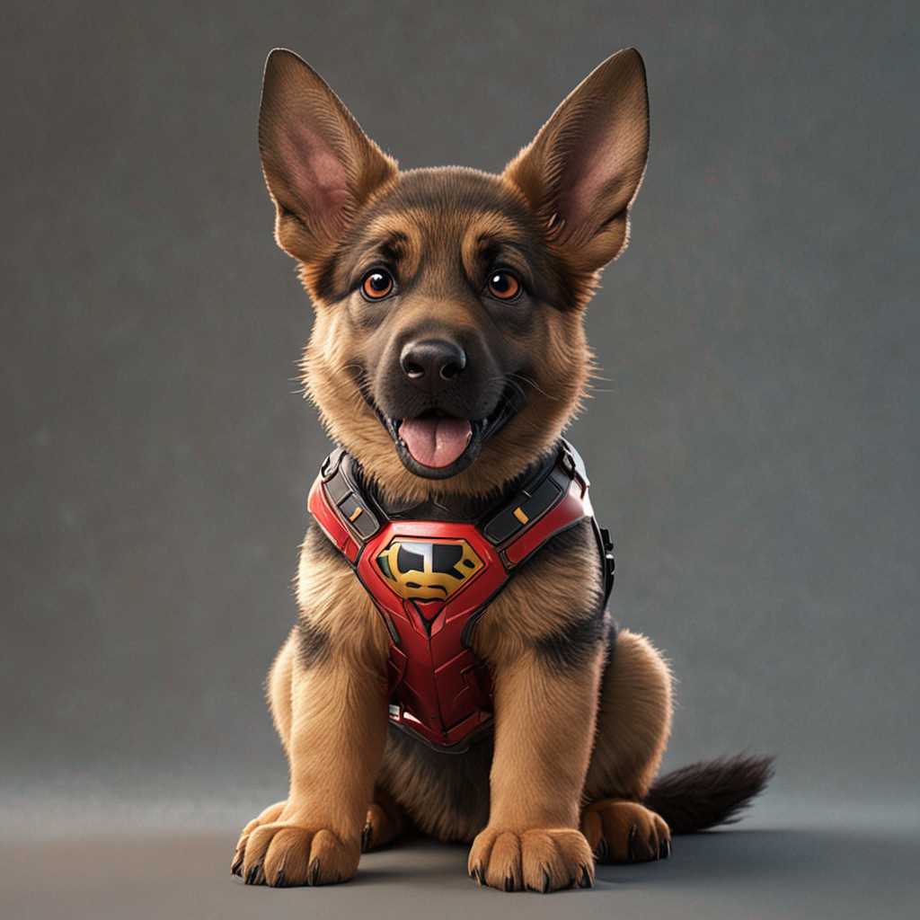 anak kucing berbadan besar, berbulu merah, german shepherd super hero, illustration, 3d render