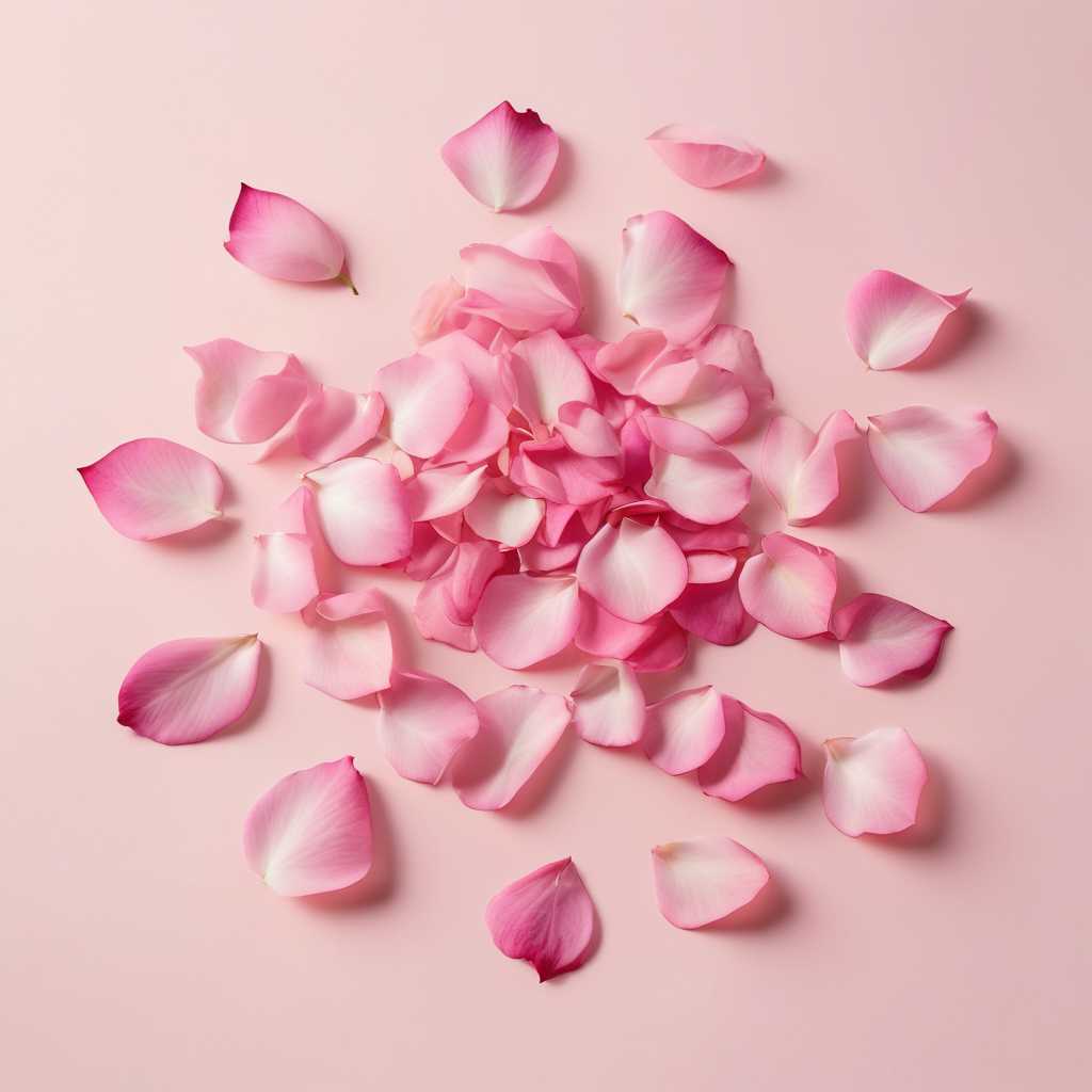 Minimal style. Pink rose petals set on pastel pink background --ar 3:2