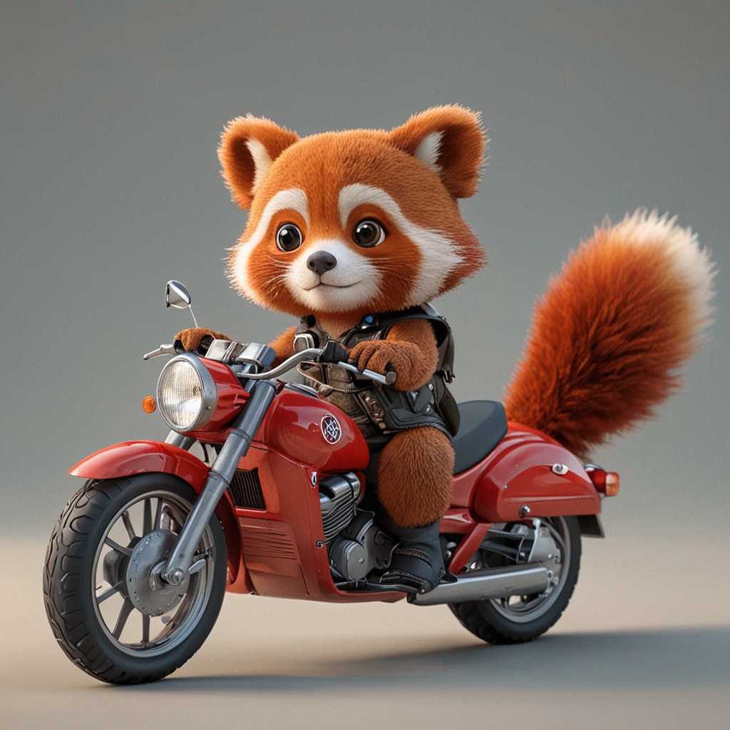 red panda into a motorccle, cartoon, 3D RENDERING