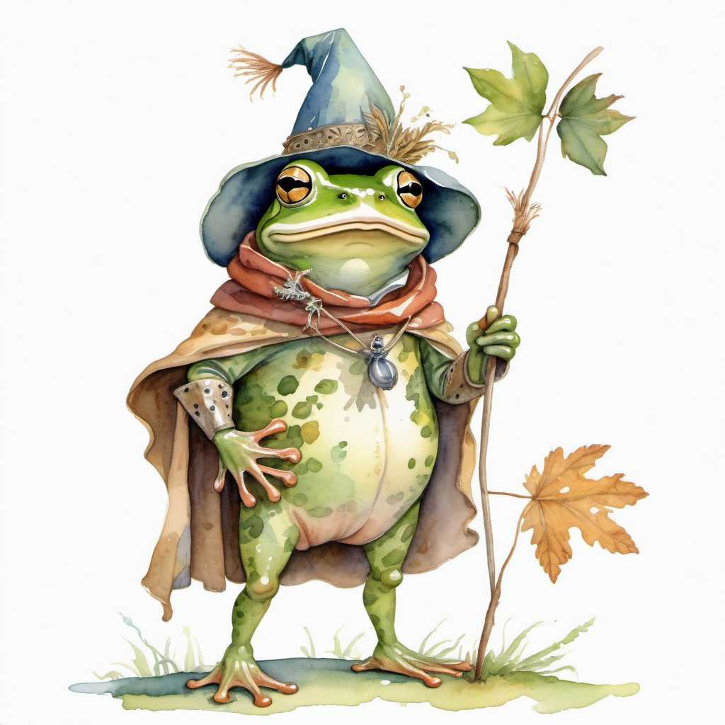 Wizard Frog with Staff and Leaves