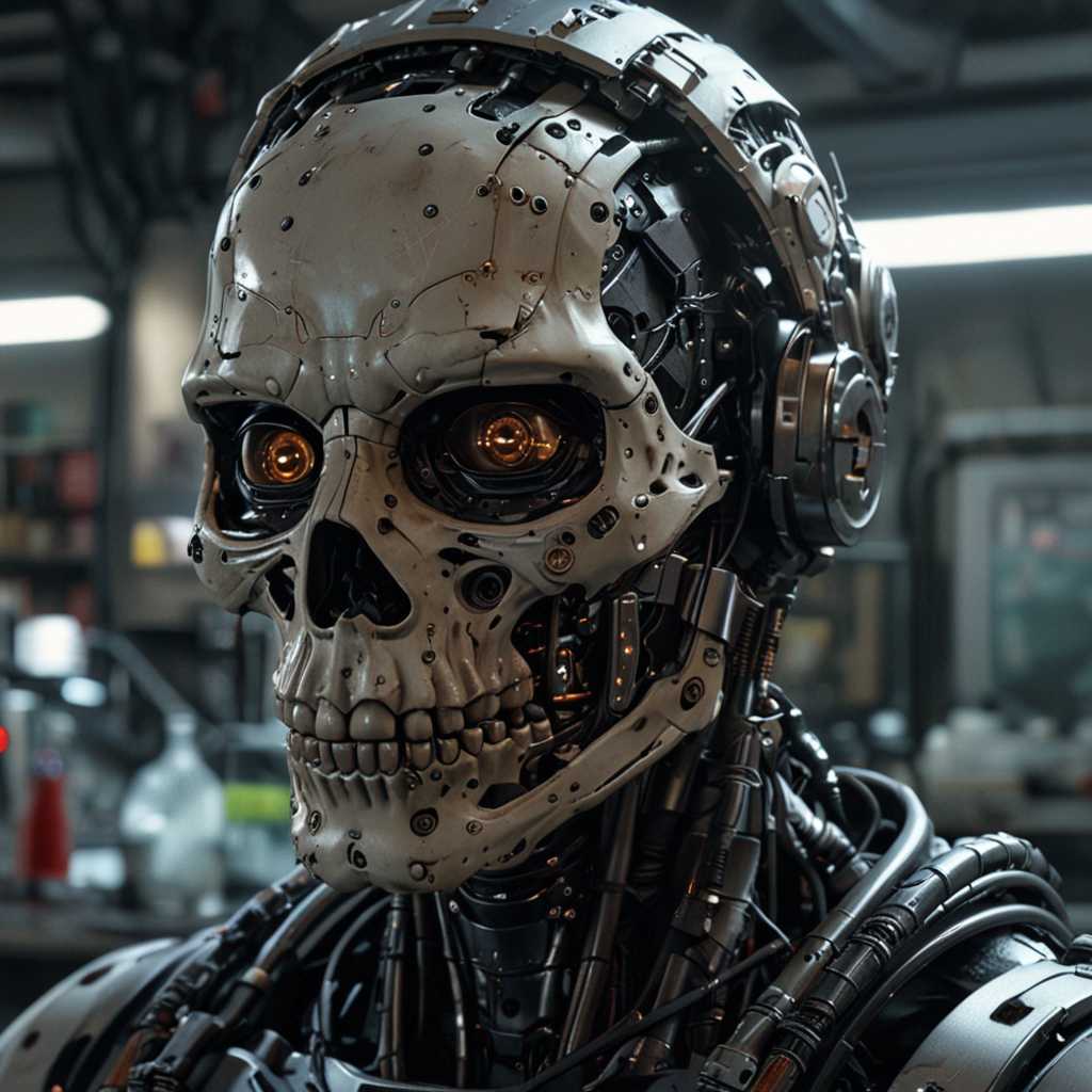 Cyberpunk, sci-fi, dark-fantasy, kodak portrait 400, 8k, soft light, volumetric lighting, highly detailed, britt marling style 3/4, portrait photo of a war man cyborg robot in a chemical laboratory + face, face is skullbone with scares, intricate, elegant, highly detailed, devil-armor, 2D motifs detailed dark fantasy digital painting, artstation, concept art, smooth, sharp focus, illustration, art by Otomo Katsuhiro and ShirÅ Masamune and Oshii Mamoru. Cosmic light in backfront