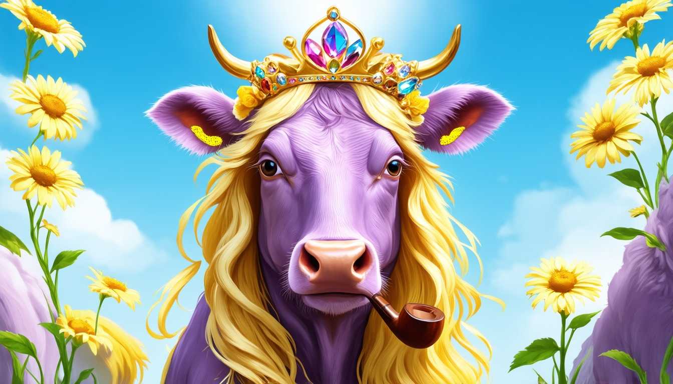 Whimsical Purple Cow with Jeweled Crown and Pipe Fantasy Art