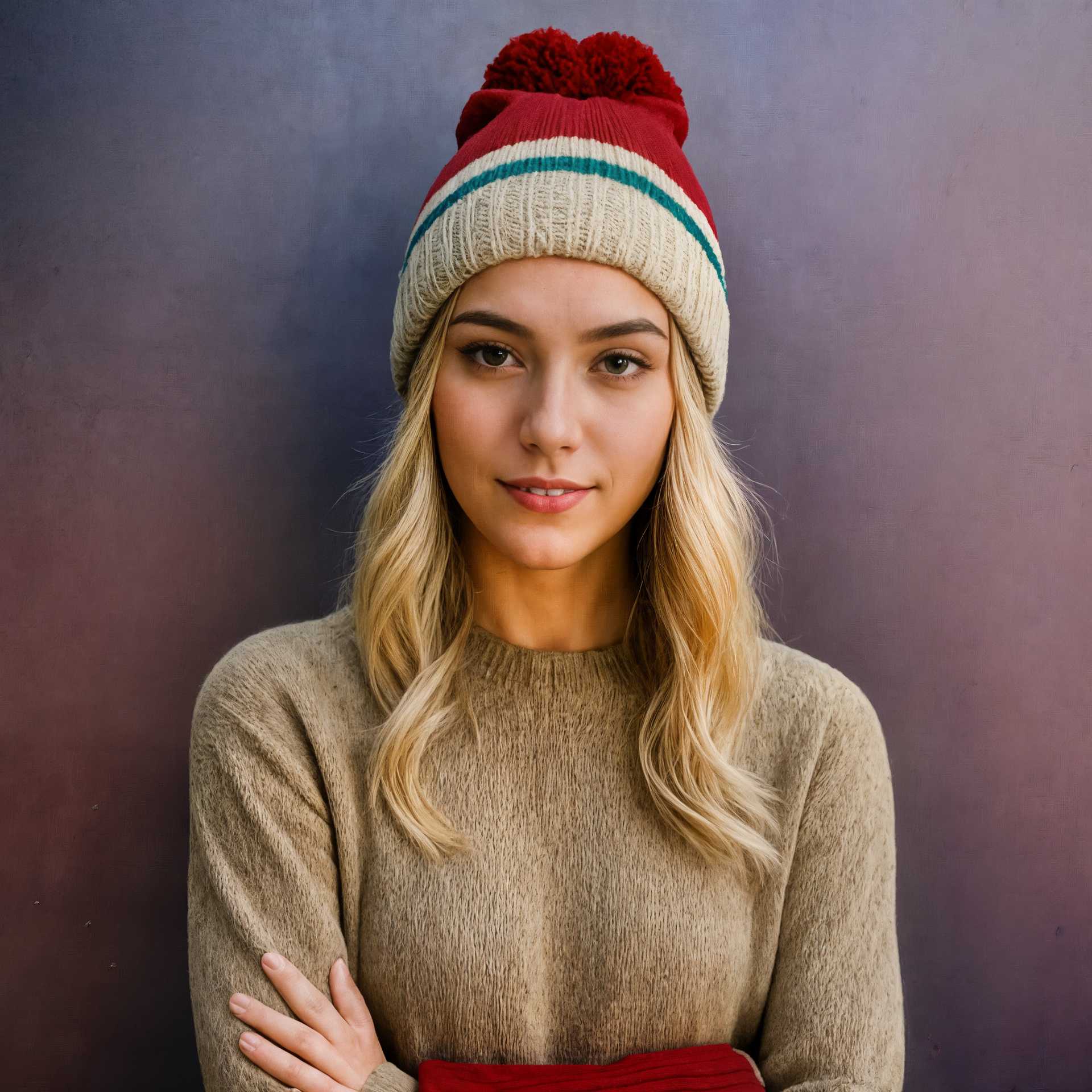 Cozy Attire: A Fashionable Pom Pom Beanie and a Warm Sweater
