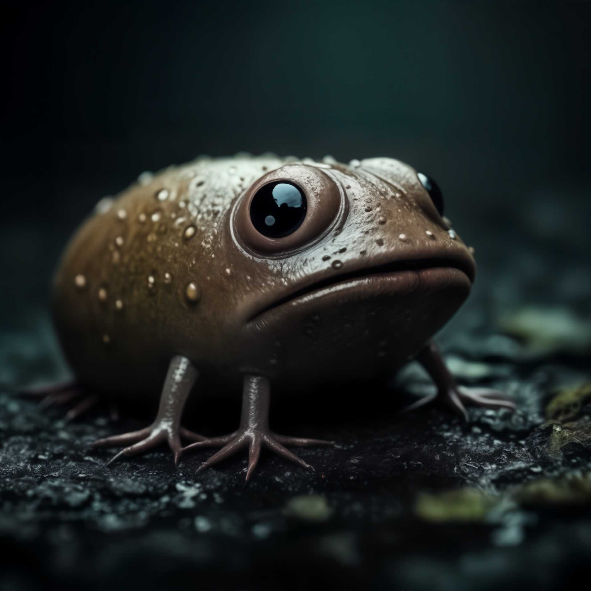 An Imaginative, Digitally Created Frog with a Unique, Plump Body and a Surprising Lack of Legs