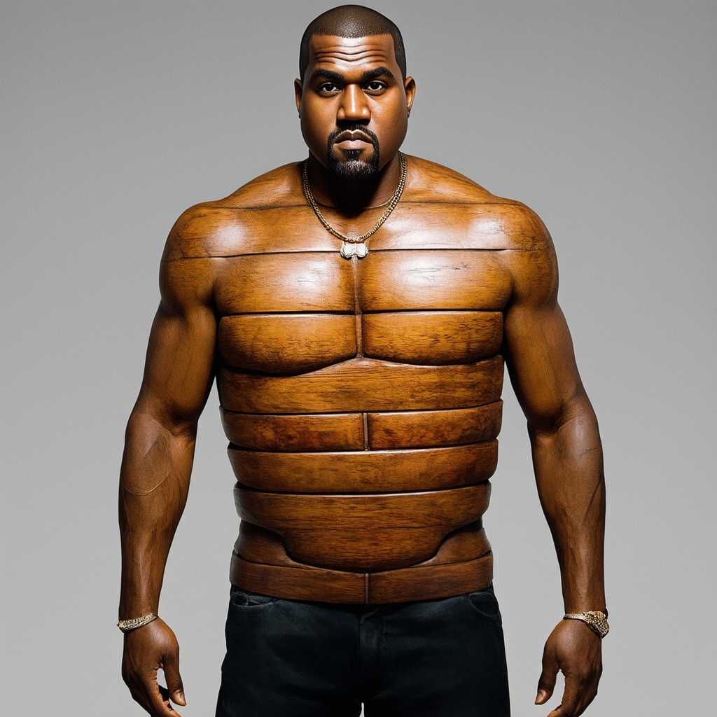Kanye west , his body is made out of wood with his chest shaped like a table and his arms and legs like table legs