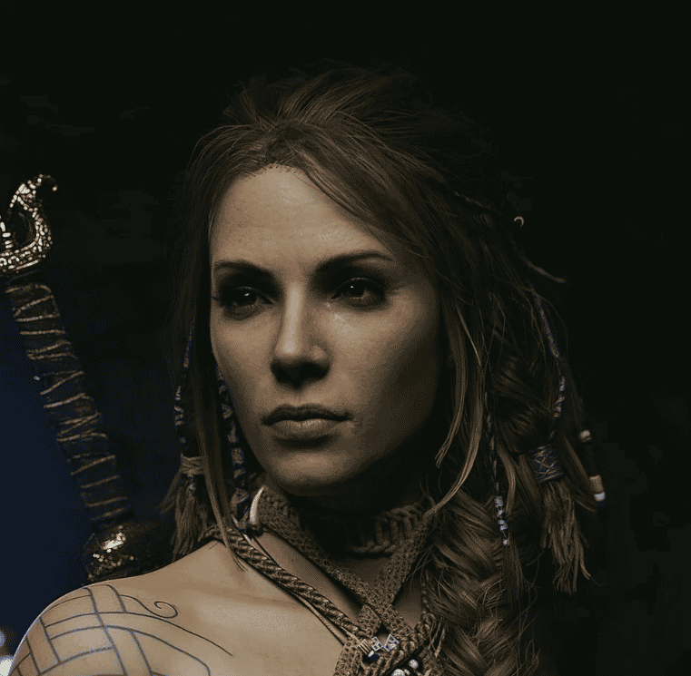 Rendered Portrait of a Female Warrior with a Sword"