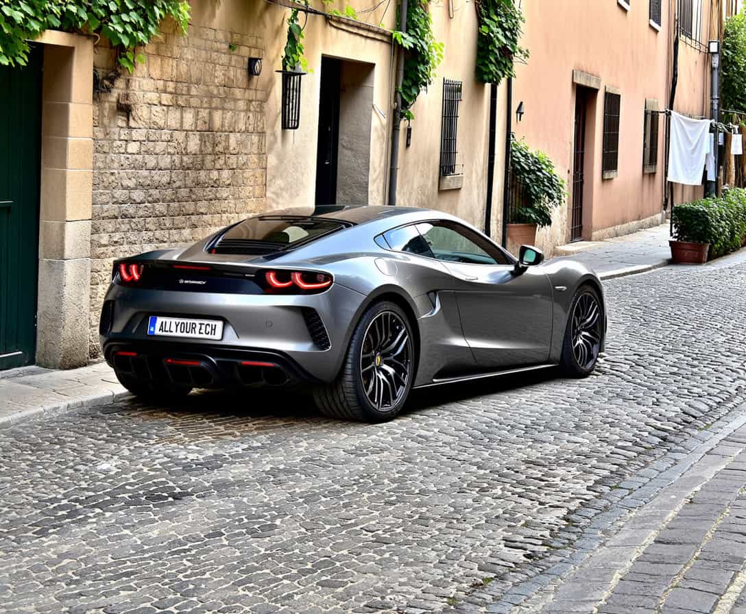 Stunning Silver Hypercar Parked on Cobblestone Street