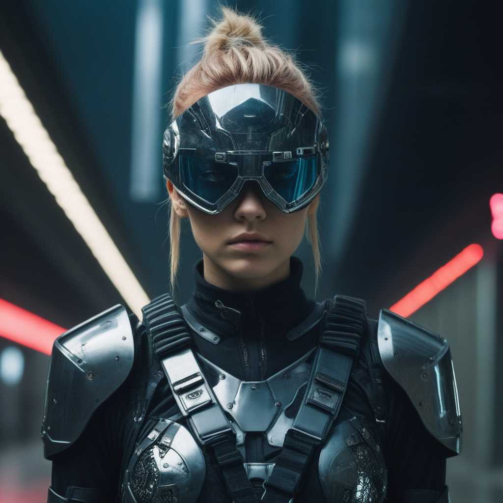 A futuristic scene in neo punk of a warrior looking cool