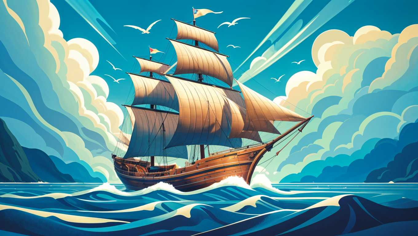 Voyaging the Azure Seas: A Galleon's Grand Sails unfurled.
