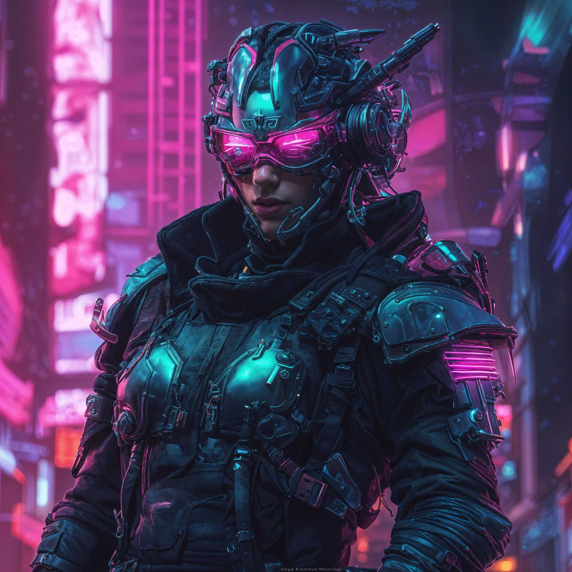 Cybernetic Warrior in a Neon-Lit Cityscape