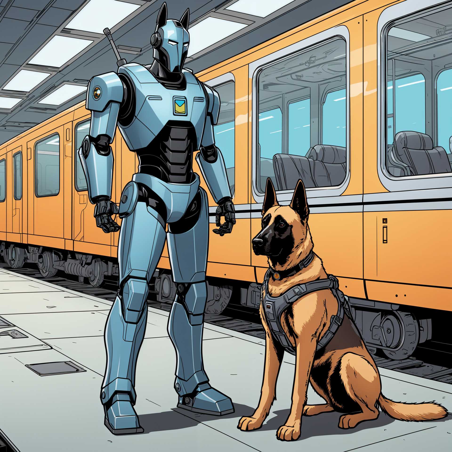 RoboCop and German Shepherd Patrol a Suburban Train Station