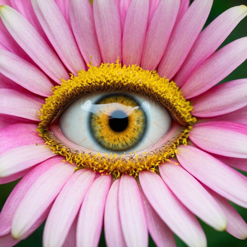 close up shot, beautiful eyes, pupil is pretty flower
