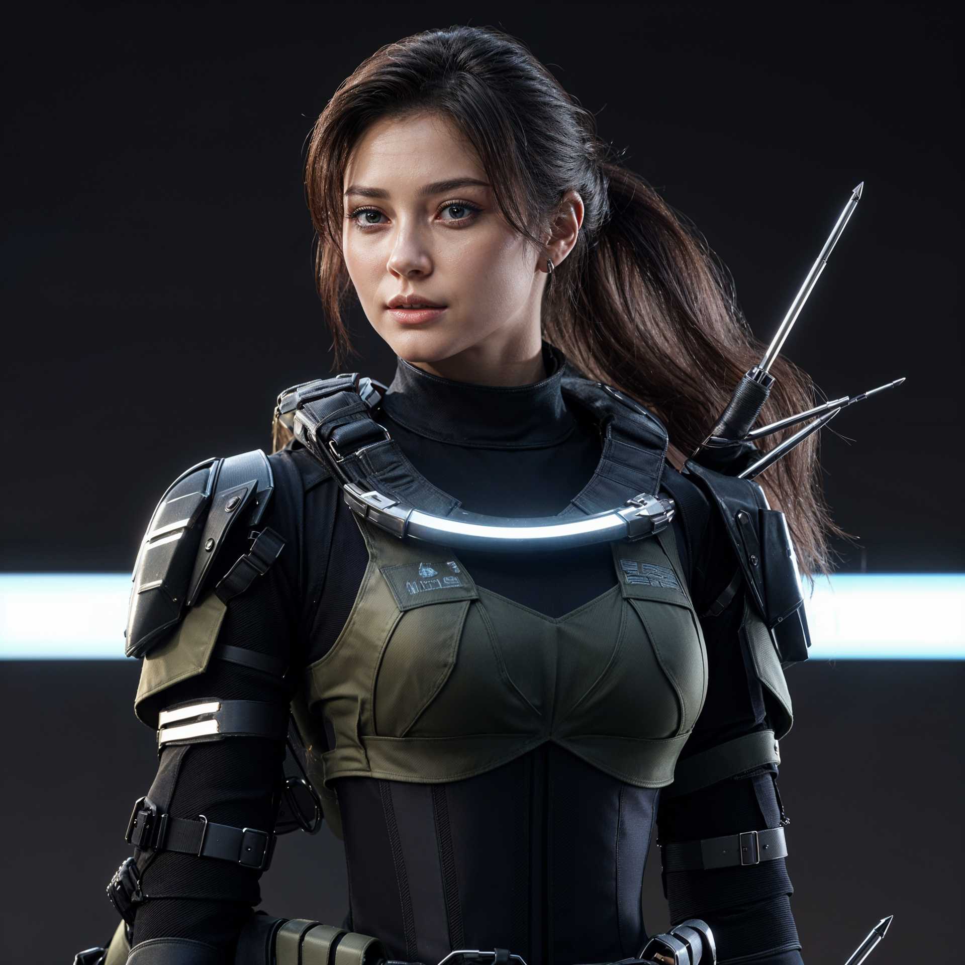 Unyielding Female Warrior in Advanced Combat Gear