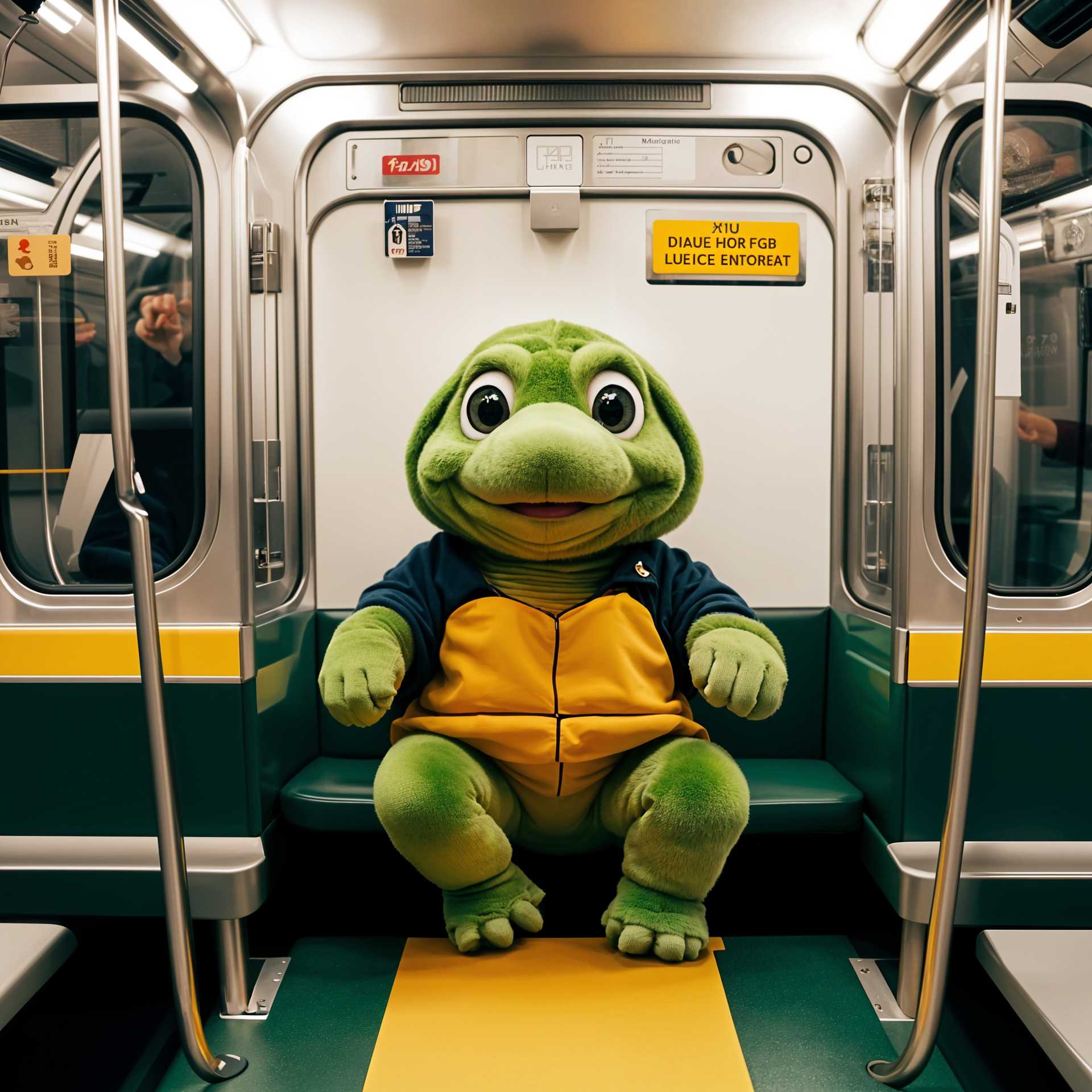 Riding the Rails: A Plush Turtle in a Subway Car