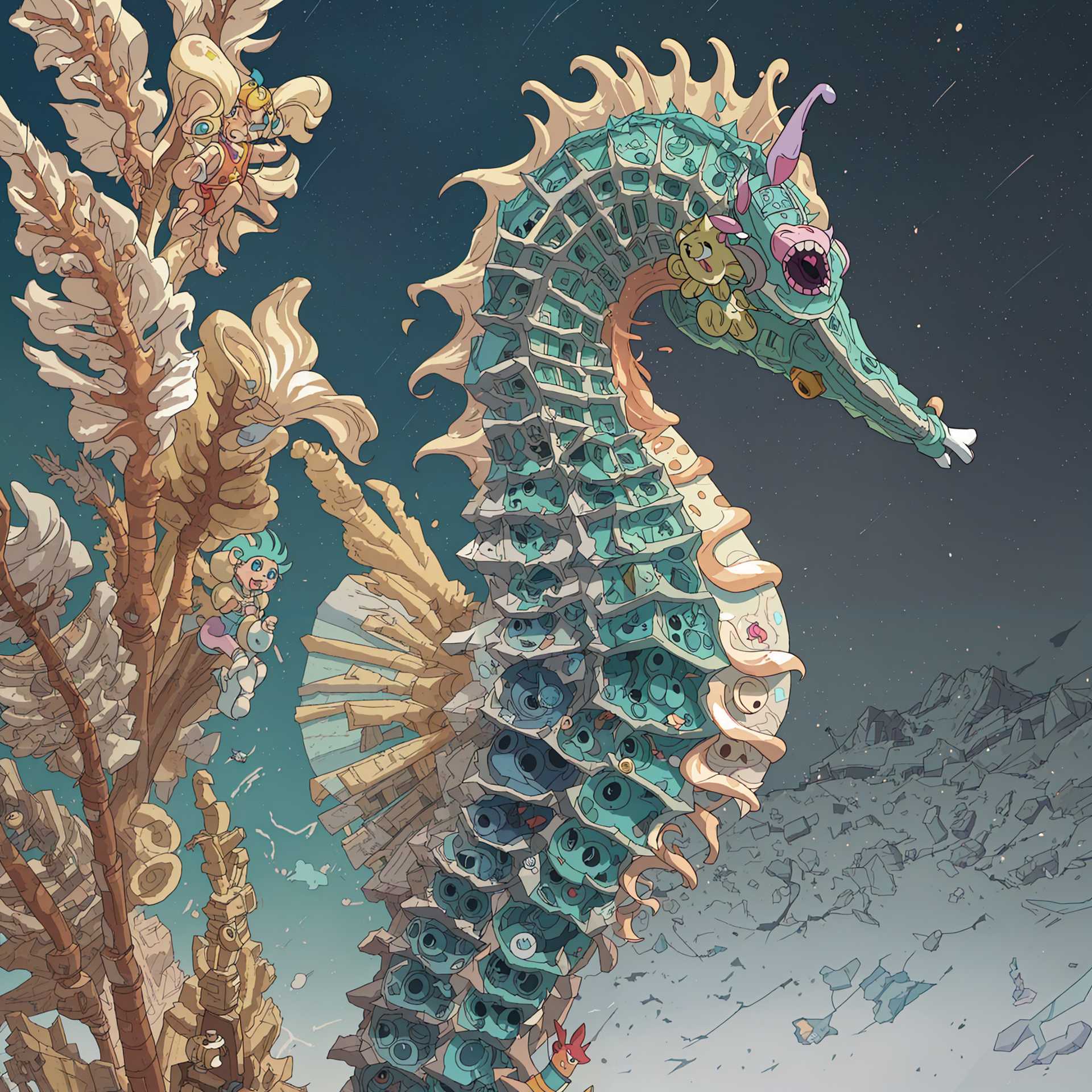 Whimsical Seahorse and Coral Reef Fantasy Art