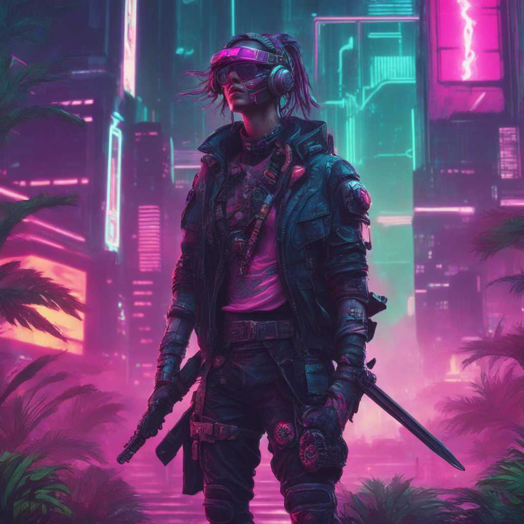 Neon-Lit Warrior: A Cyberpunk Sentinel in the Urban Jungle