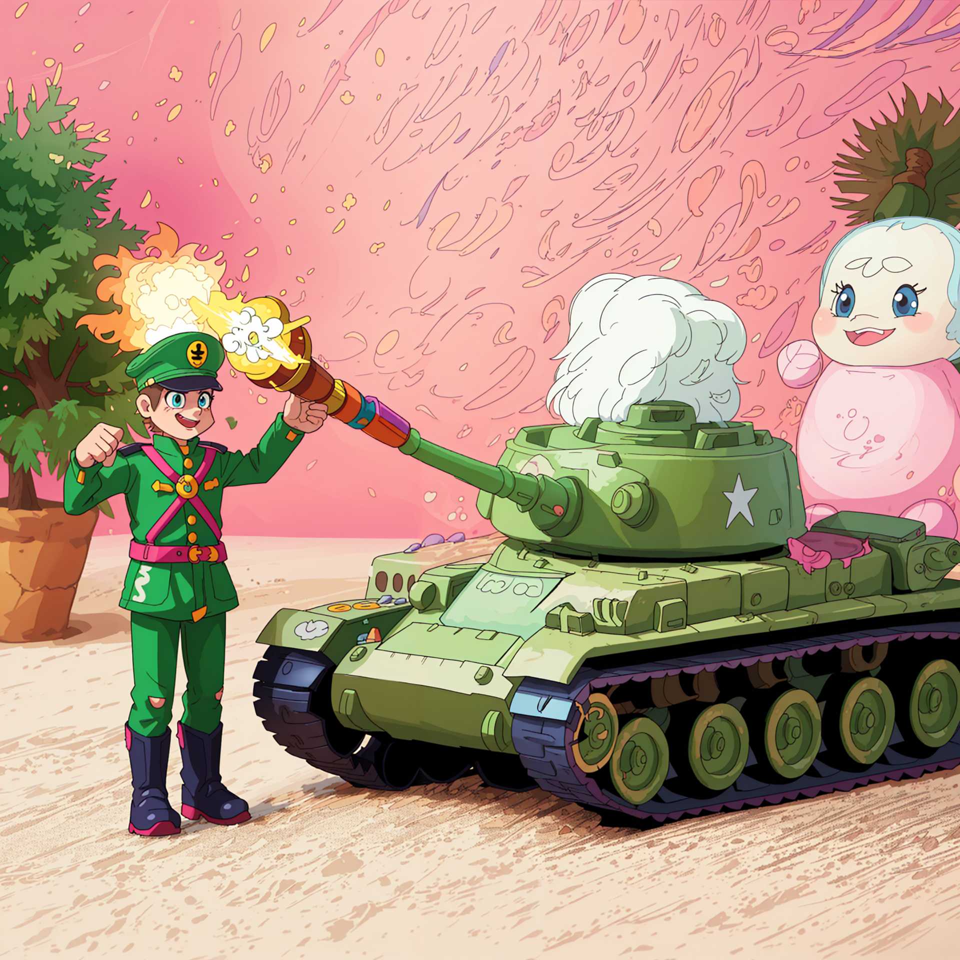 Colorful Army Adventure: A Tank and a Toy Soldier's Whimsical Misadventure