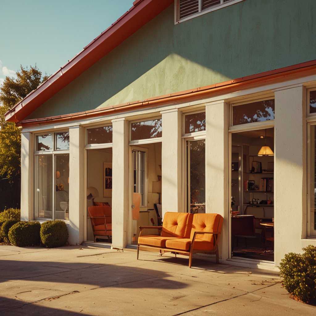 Edward Hopper style,Mid-Century Modern furniture, A combination of multiple low saturation color blocks,psychedelic, soviet minimalism, play with light and shadow, setting sun,villas,mansion ,office,library, vogue,taken with super 8 or hasselblad XD1, 400mm lens, film grain --no filter --ar 3:4 