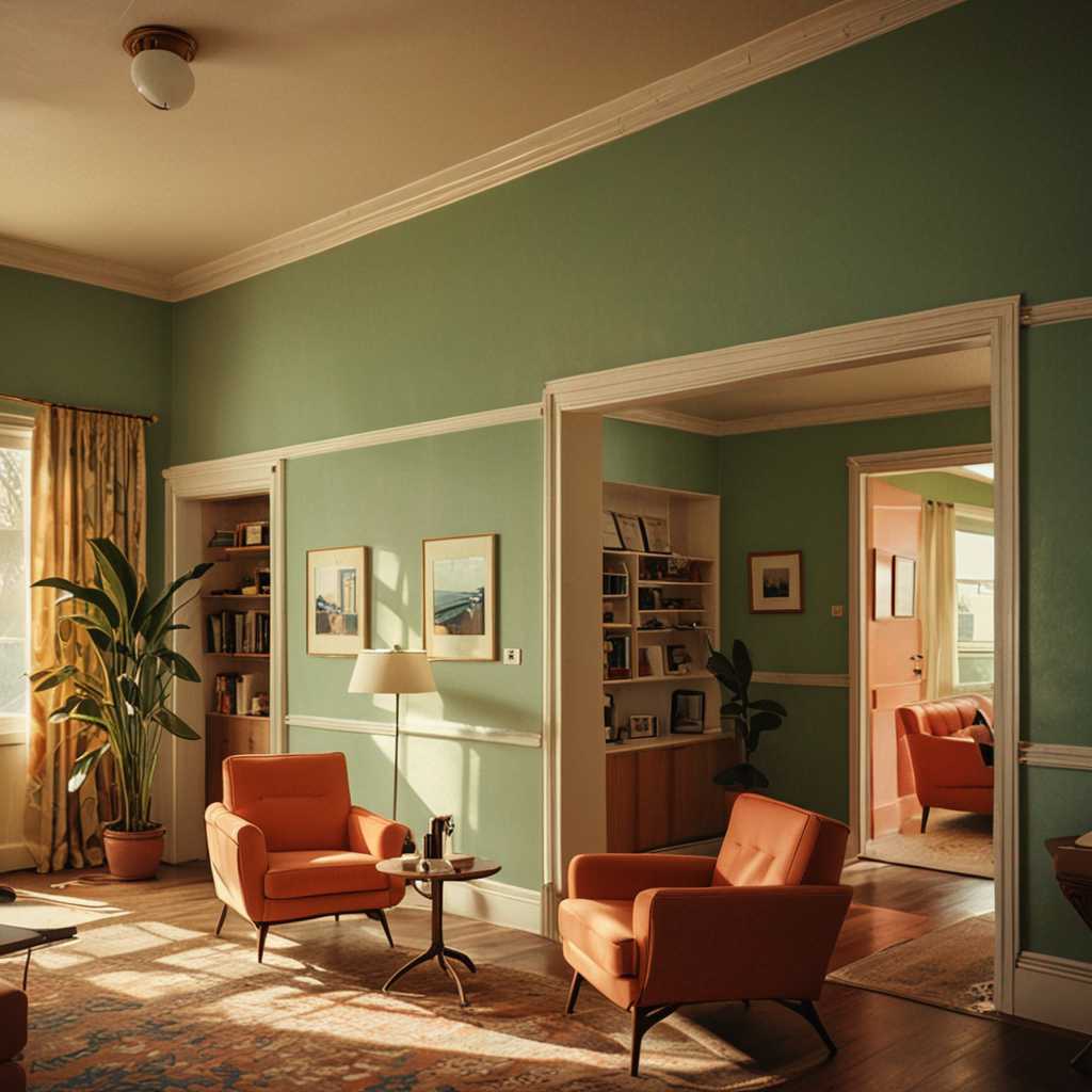 Edward Hopper style,Mid-Century Modern furniture, A combination of multiple low saturation color blocks,psychedelic, soviet minimalism, play with light and shadow, setting sun,villas,mansion ,office,library, vogue,taken with super 8 or hasselblad XD1, 400mm lens, film grain --no filter --ar 3:4 