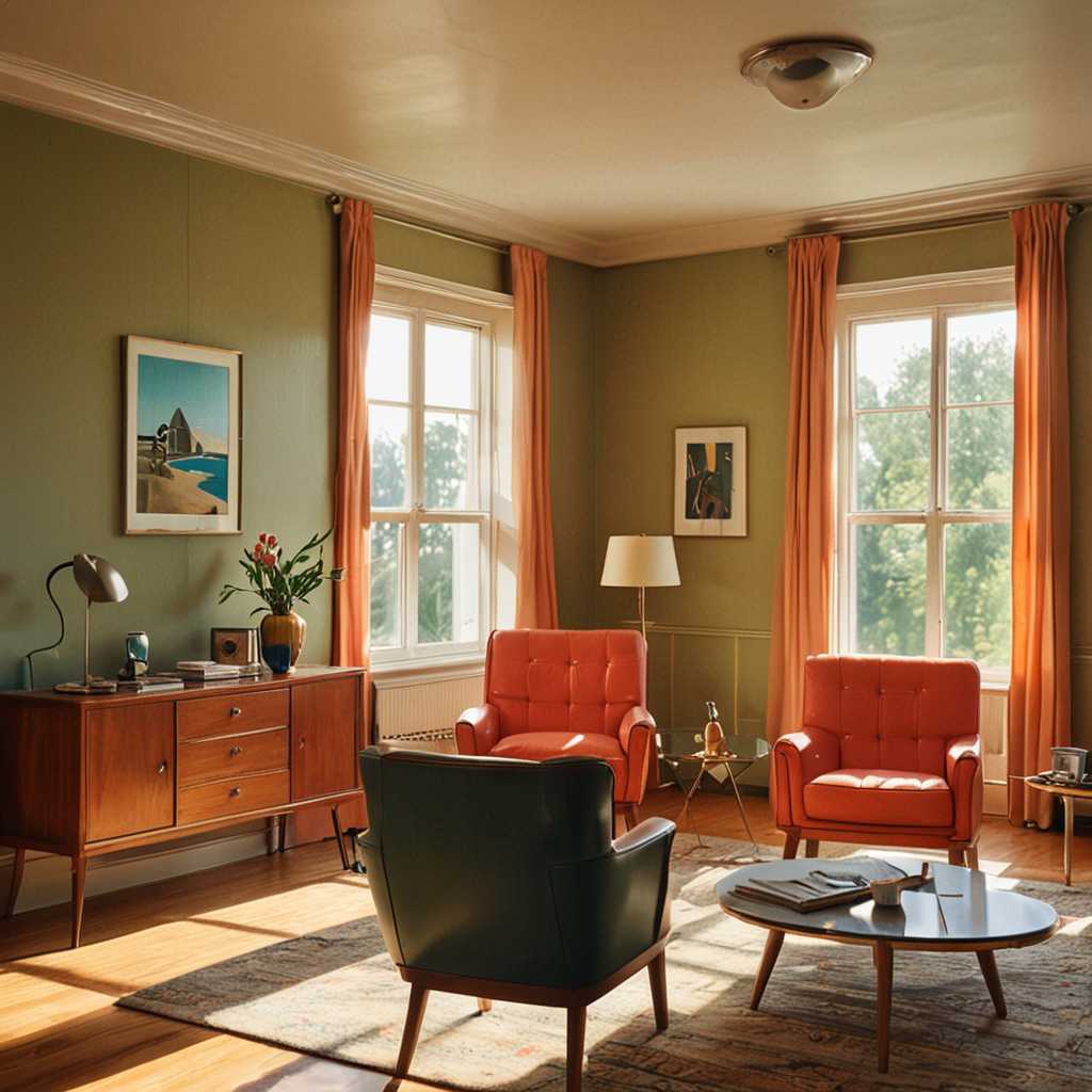 Edward Hopper style, Mid-Century Swedish furniture, A combination of multiple low saturation color blocks,psychedelic, soviet minimalism, play with light and shadow, setting sun ,mansion ,office,library, vogue,taken with super 8 or hasselblad XD1, 400mm lens, film grain --no filter --ar 3:4 