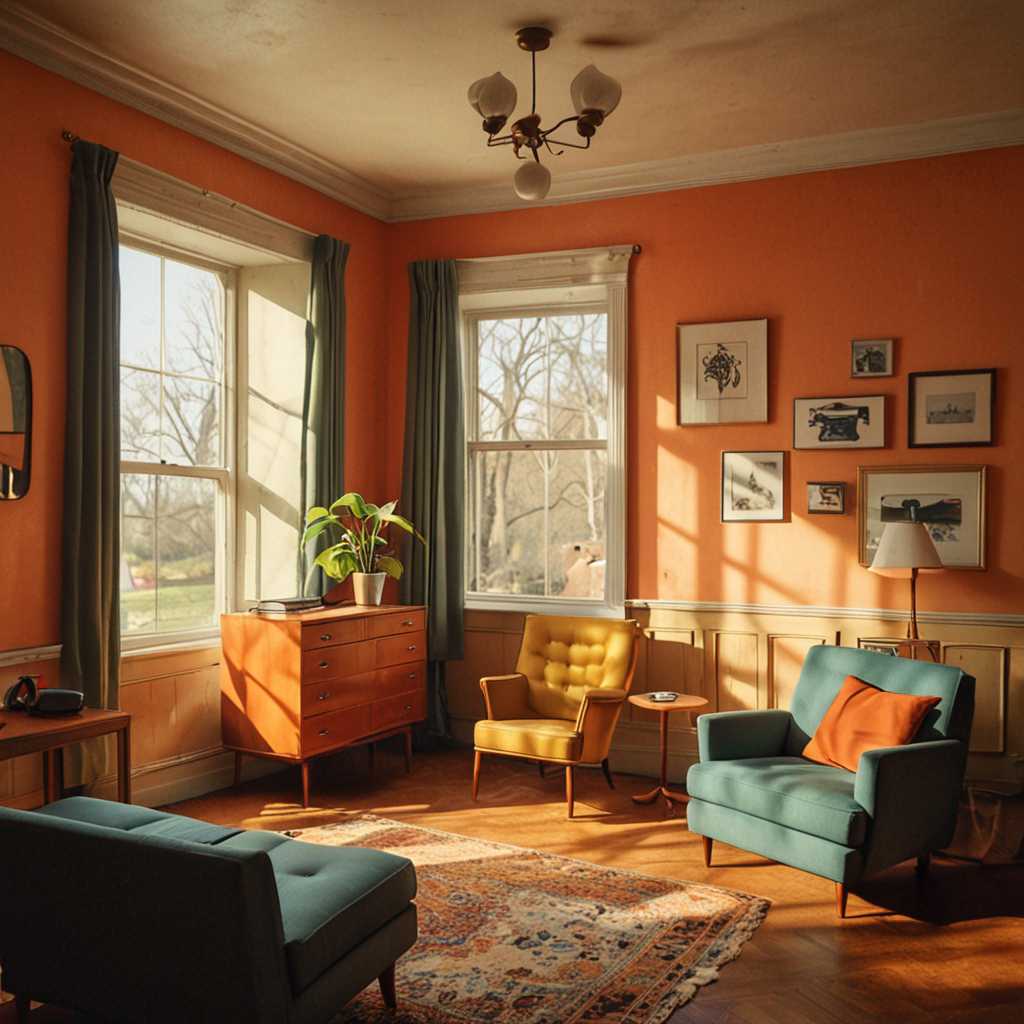 Edward Hopper style, Mid-Century Swedish furniture, A combination of multiple low saturation color blocks,psychedelic, soviet minimalism, play with light and shadow, setting sun ,mansion ,office,library, vogue,taken with super 8 or hasselblad XD1, 400mm lens, film grain --no filter --ar 3:4 