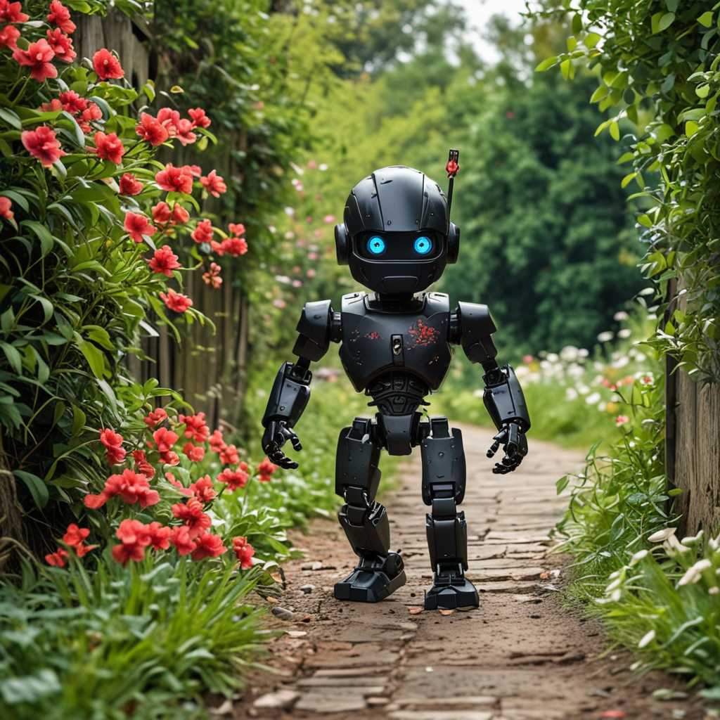 Adorable Robot Ambling Through a Floral Pathway