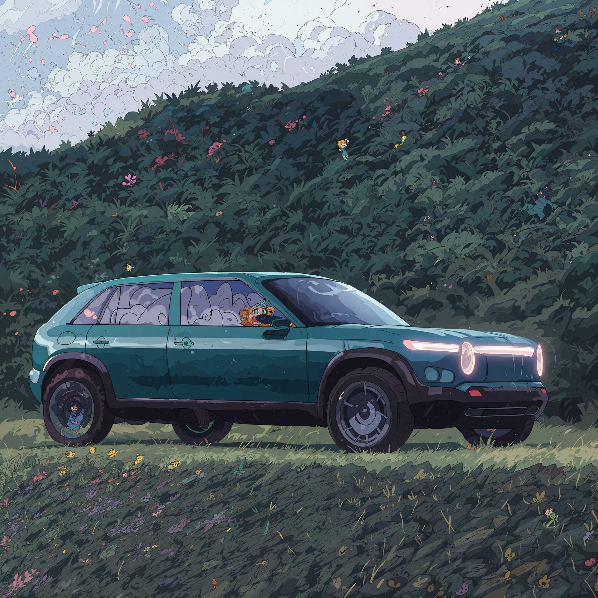 An Electric SUV Adventure Through a Magical Forest