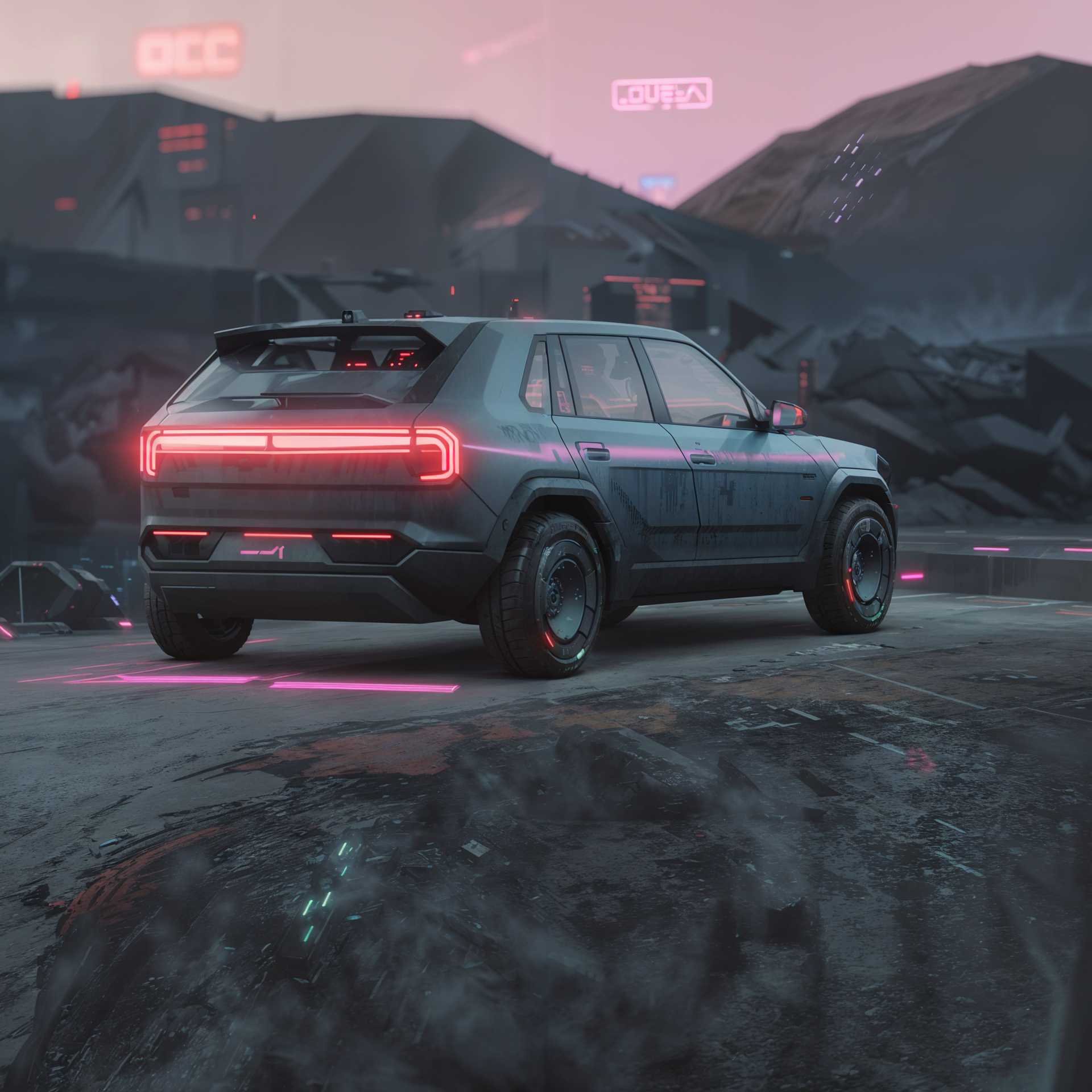 Neon-Lit Futuristic SUV: A Glimpse into the Automotive of Tomorrow