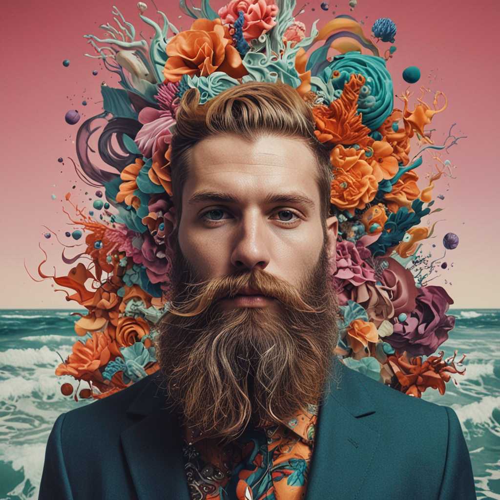 Bearded Man with Ocean and Vivid Floral Background