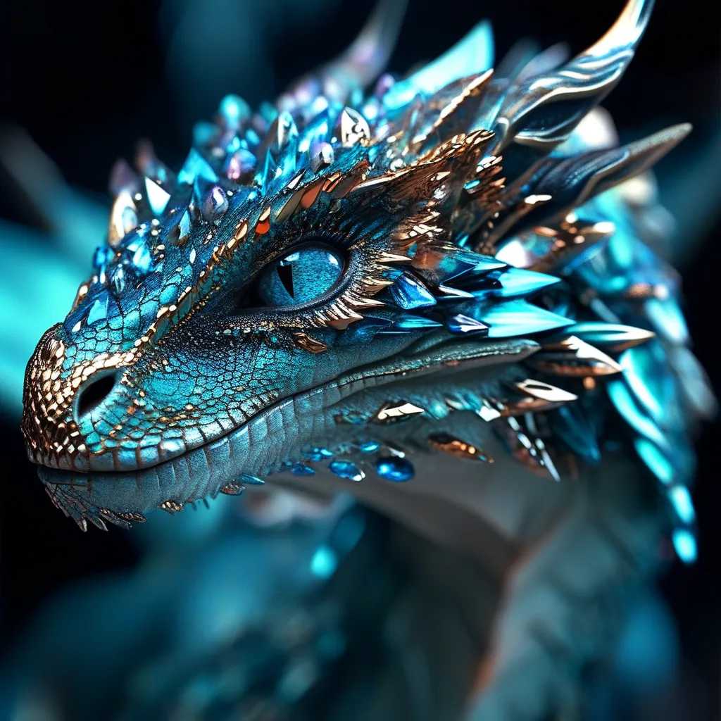 A beautiful portrait photograph of a dragon with diamond and gemstone scales, opal eyes, cinematic, gem, diamond, crystal, fantasy art, hyperdetailed photograph, shiny scales, 8k resolution