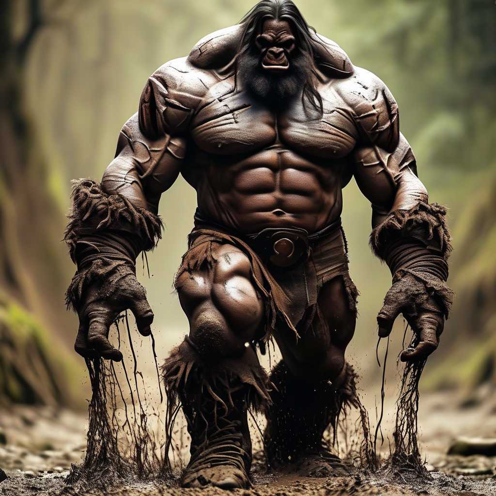 A muscular monster, with scars all over his body, he's very realistic and walks in mud.