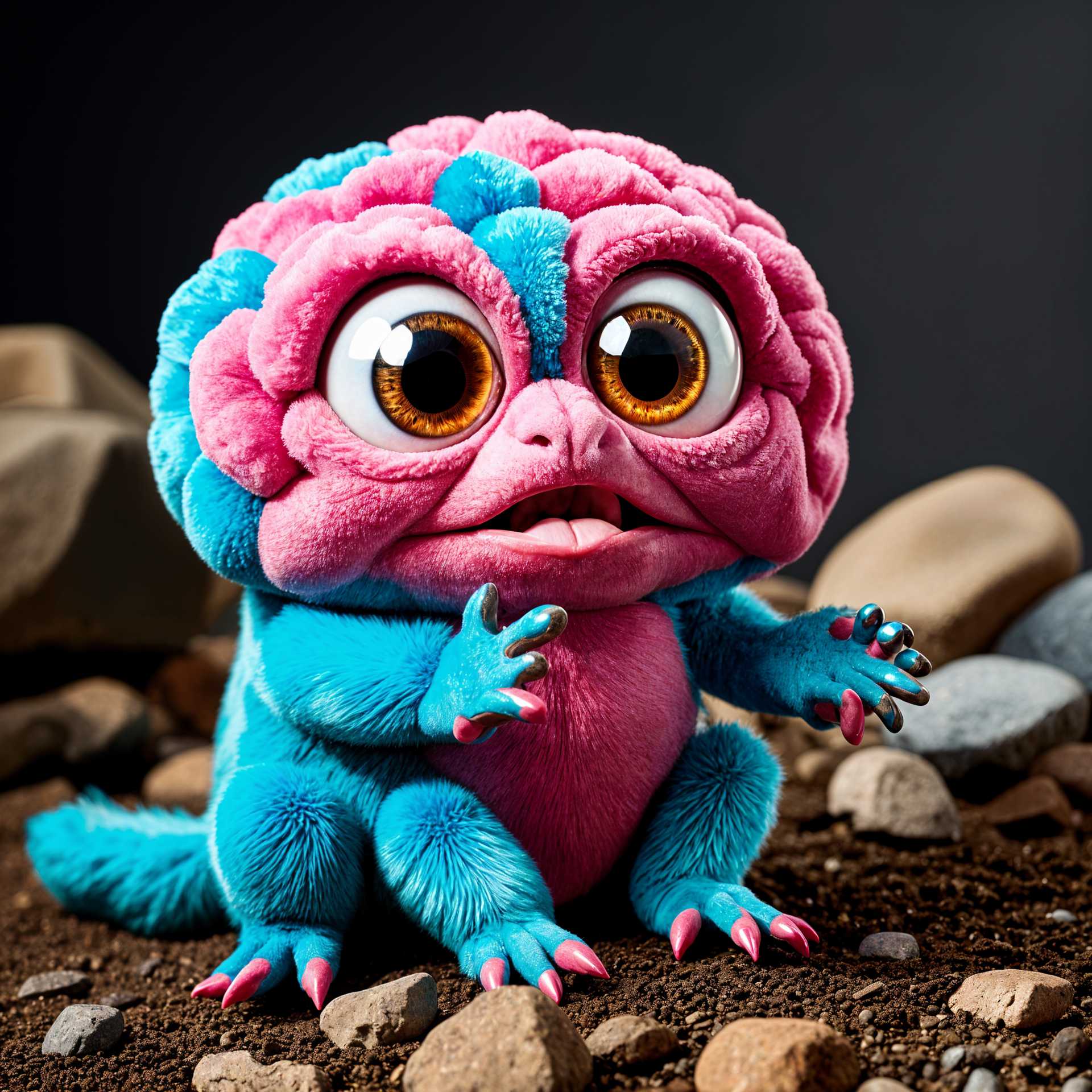 Adorable and whimsical fantastical creature plush toy with expressive eyes and playful demeanor.