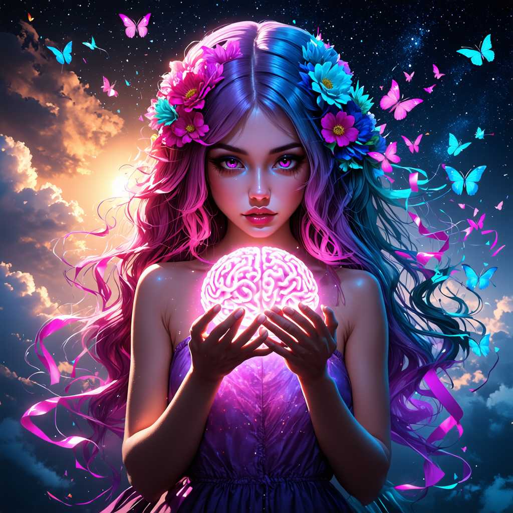 Enigmatic Beauty with a Luminescent Brain A Surreal Digital Artistry Showcase