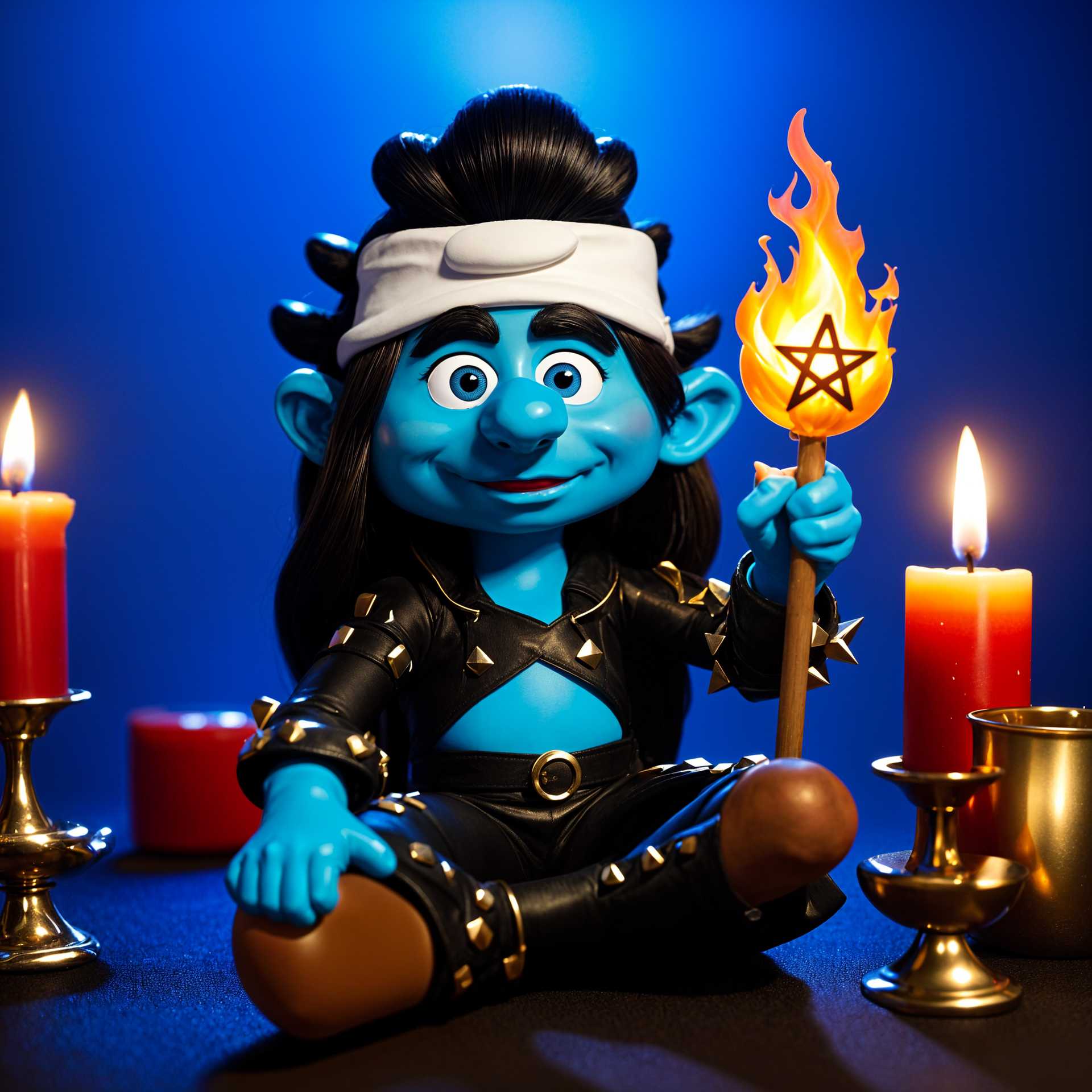 Colorful Smurf with Pentagram Wand and Candles