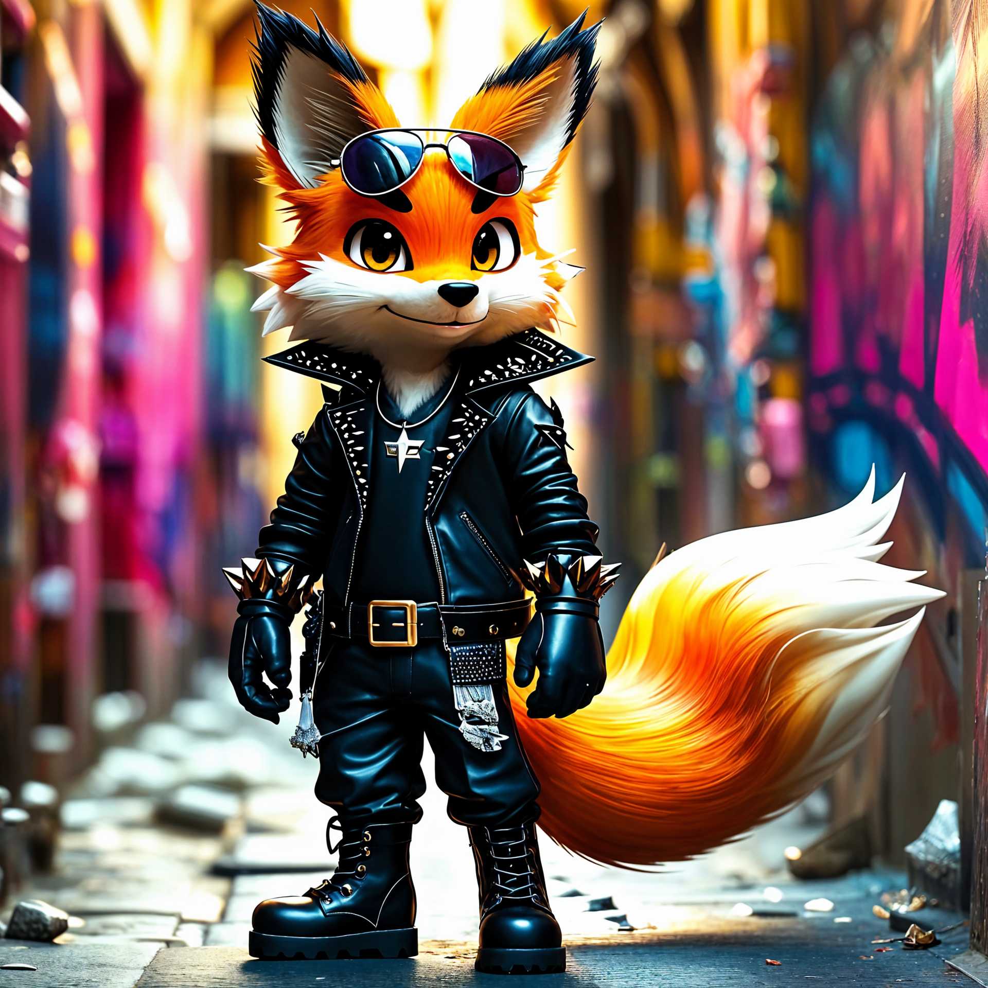 Rocker Fox: A Chic Canine in Urban Street Art