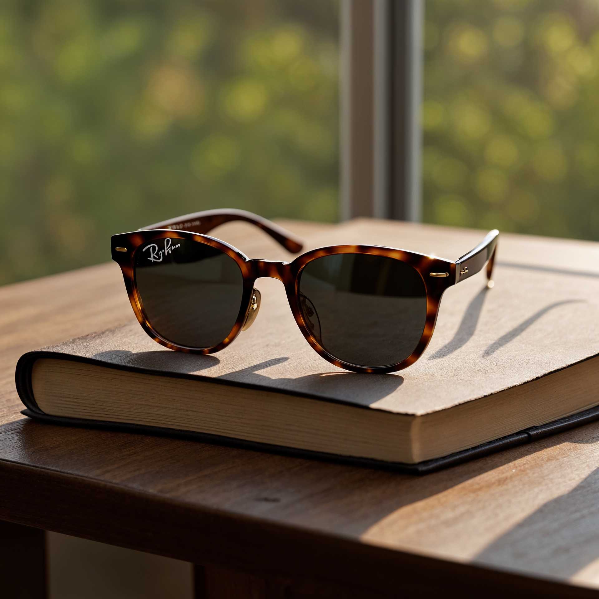 Ray-Ban Sunglasses Resting on a Hardcover Book