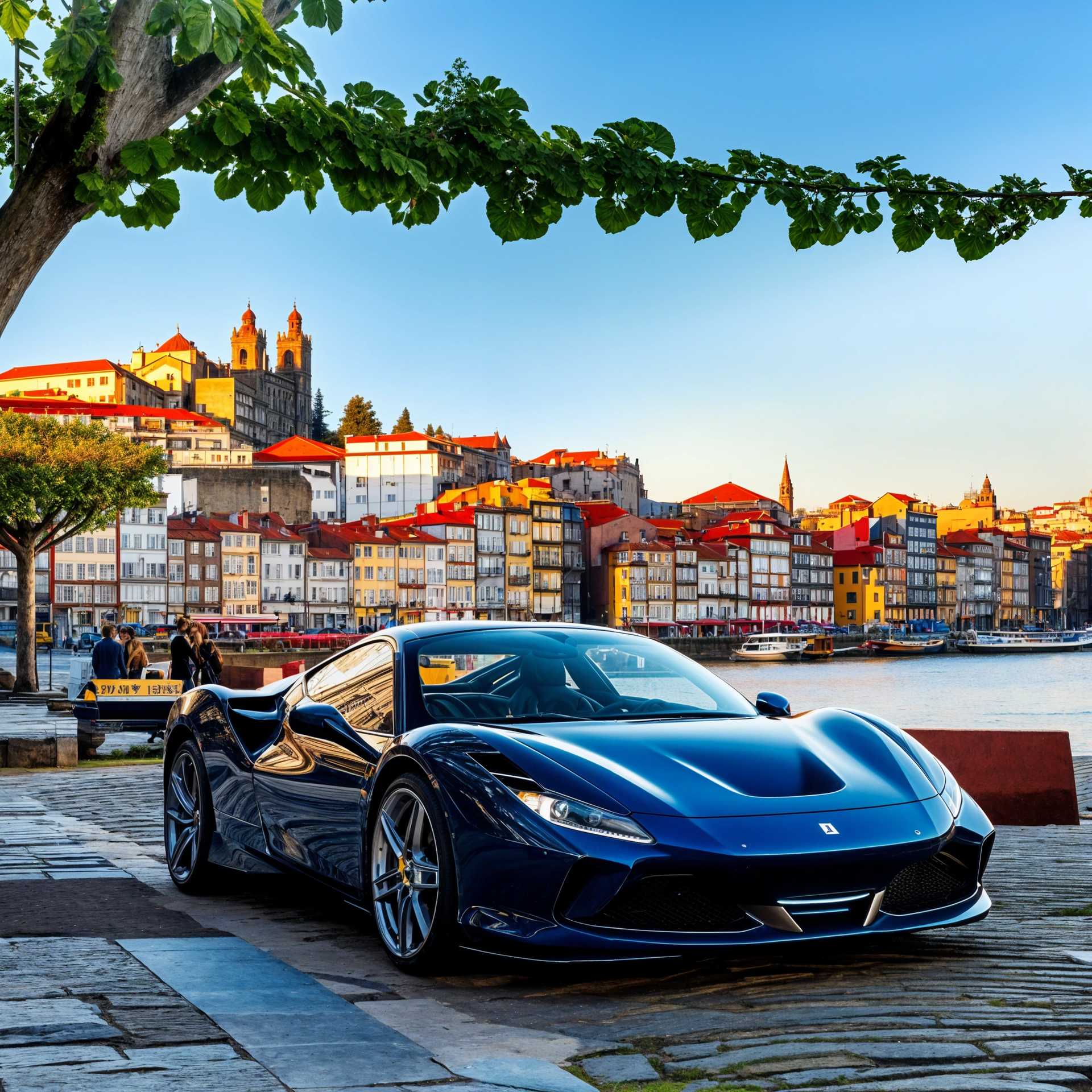 Exquisite Ferrari at a picturesque riverside location