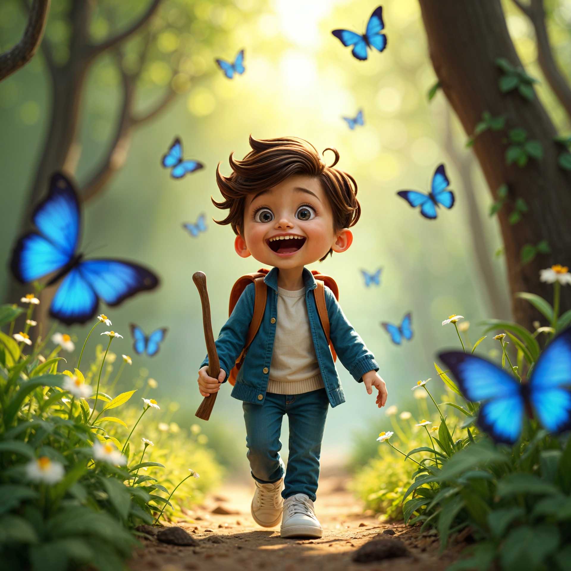 Exploring the Forest: A Boy's Adventure with Butterflies