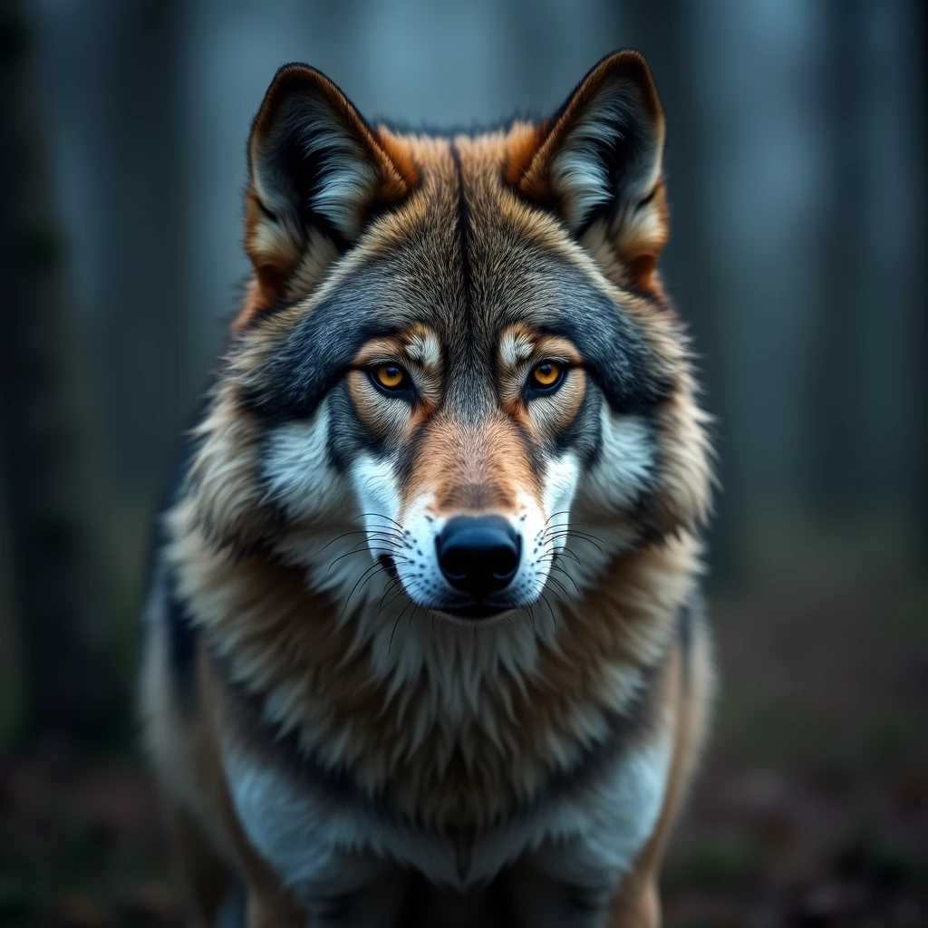 a wolf portrait shot, 4K resolution, original and realistic, cinematic color grading, moody atmosphere, detailed and lifelike, stunning and captivating, wallpaper moody color grading, cute,