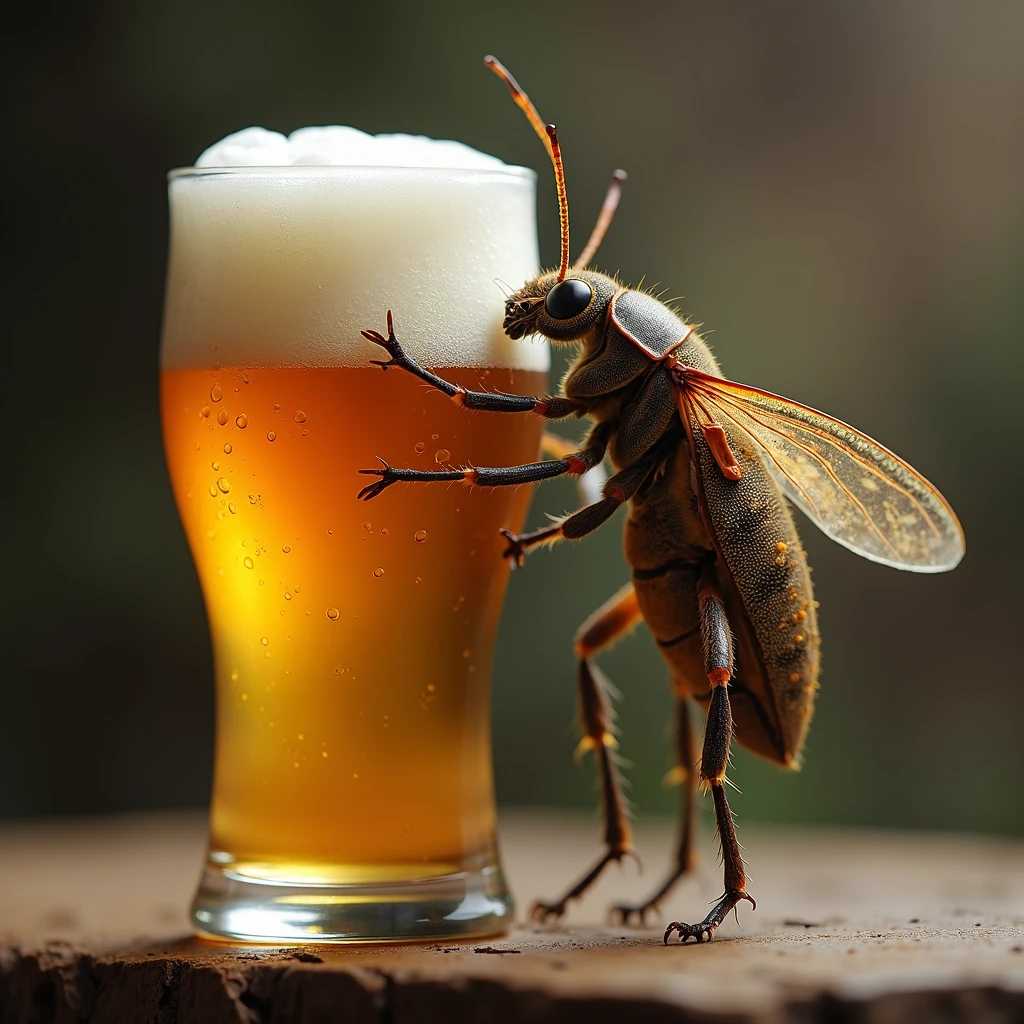 a bug chugging a beer