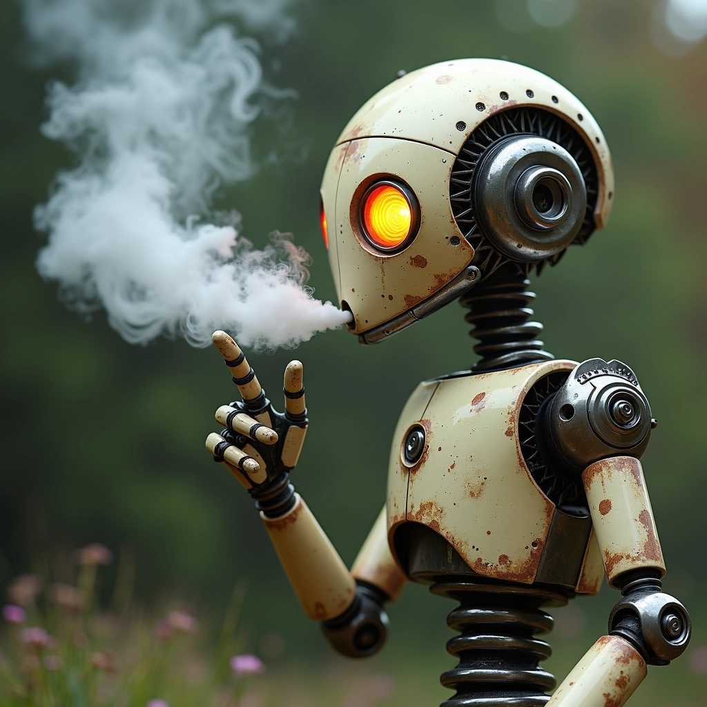 a robot that smokes pot when its hot when he should not but its all he got and he ain't got a lot