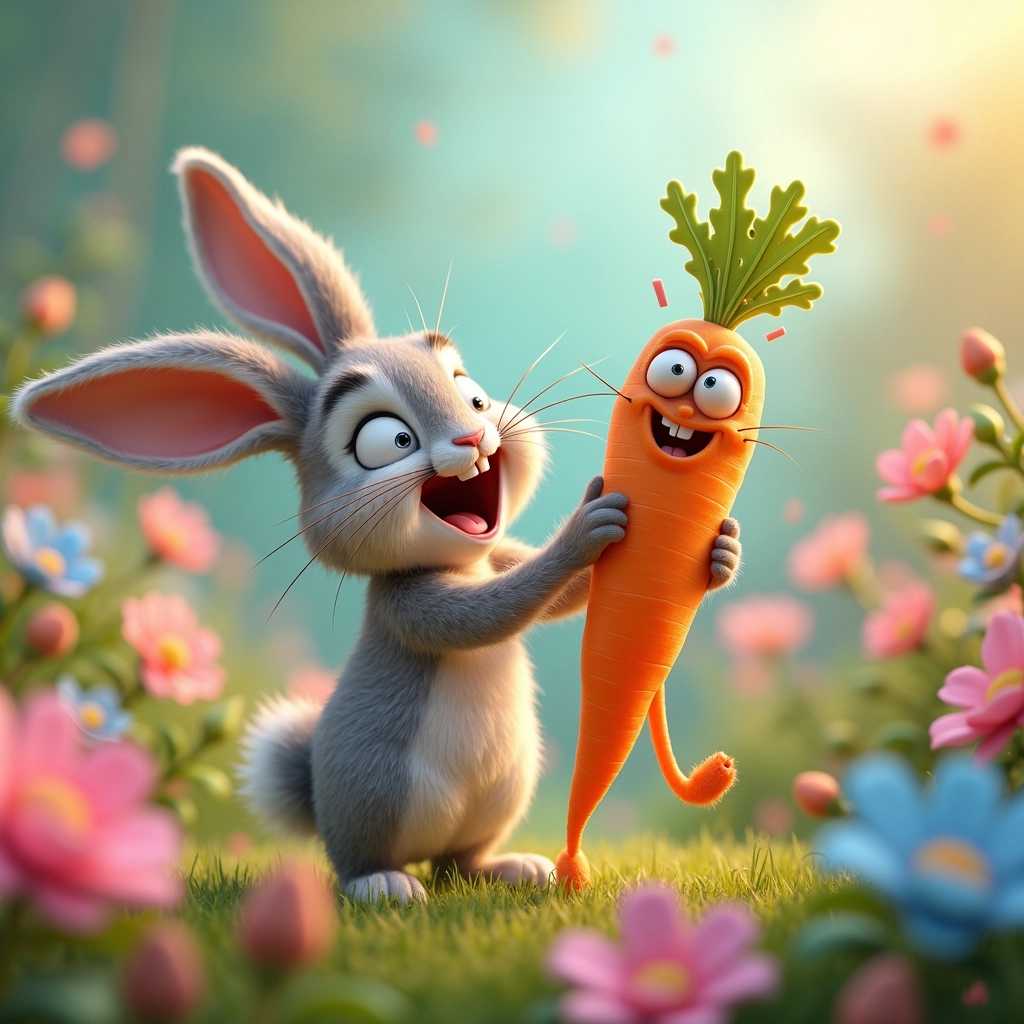 Joyful Garden Bunny and the Carrot with Personality