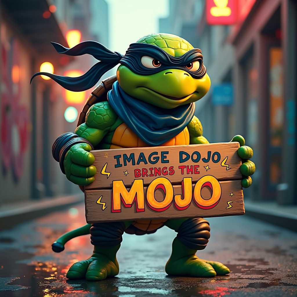 Animated Turtle Ninja Holds Image Dojo Brings the Mojo Sign