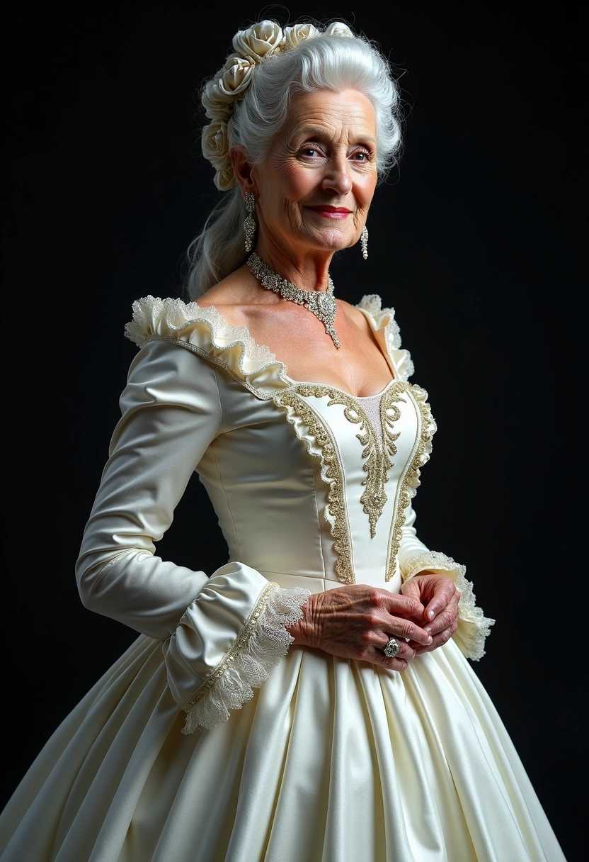 best quality,realistic,  a old lady wearing a white victorian dress,best quality,realistic, a sport car,sparkles hologram,simple black background,intricate details,high resolution,8k,