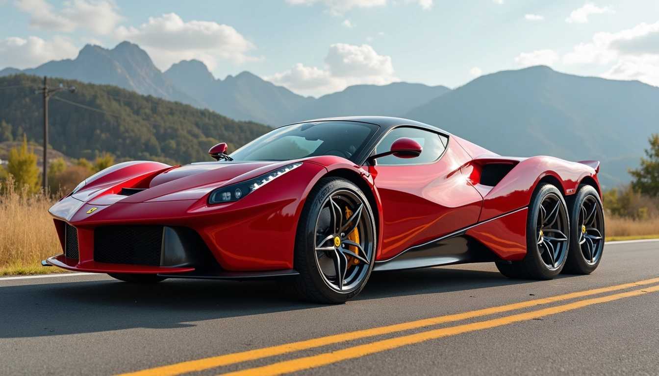Red Ferrari Sports Car on a Mountain Road