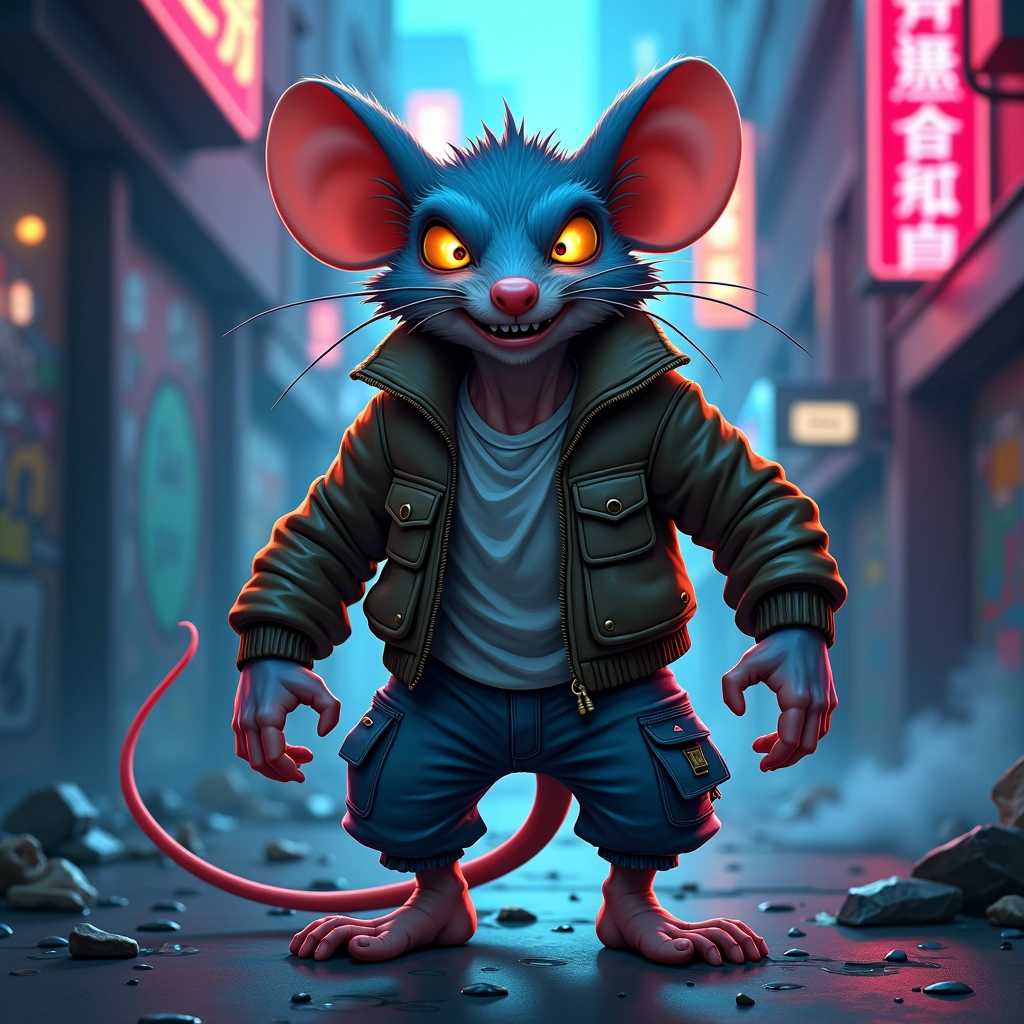  Logo PIXEL DOJO Dashboard  Explore  Create Image Dojo AI Image Creator Flux Image To Image Consistent Characters Pose Control Character Stylist  Enhance  Analyze  Train Style Trainer Style Image Creator  Experiment Settings Refer & Earn Join our Discord Product Hunt  half man, half rat  Create a detailed fantasy illustration of a half man, half rat creature, blending human and rat features in a seamless, imaginative way. The upper body resembles that of a rugged man with muscular arms and a textured, human-like face but sports sharp, elongated rat ears and fierce, glowing amber eyes filled with an intriguing mix of intelligence and mischief. The lower half transforms into a rat's sleek, furry body, complete with agile limbs and a long, curled tail that adds to its dynamic posture. The creature stands in an urban alleyway, illuminated by flickering neon lights and shadows cast by towering skyscrapers, enhancing the mood of a gritty, noir environment. Scattered trash and an array of vibrant graffiti on the walls contribute to the urban setting. The background is blurred slightly to bring focus to the creature, while hints of mist or steam rise from the ground to add atmosphere. The overall color palette should feature deep shadows contrasted with bright neon hues of blue and pink, creating a surreal yet edgy feel. The attire of this hybrid should include tattered clothing, perhaps a leather jacket and rugged pants adapted from urban fashion, merging human style with the creature's unique essence. Infuse a sense of tension and mystery into the composition, making it both unsettling and captivating to the viewer.  Here's the generated image. What do you like or dislike about it?  Generated Save Image What do you like or dislike about the image? Submit Upscale New PIXEL DOJO